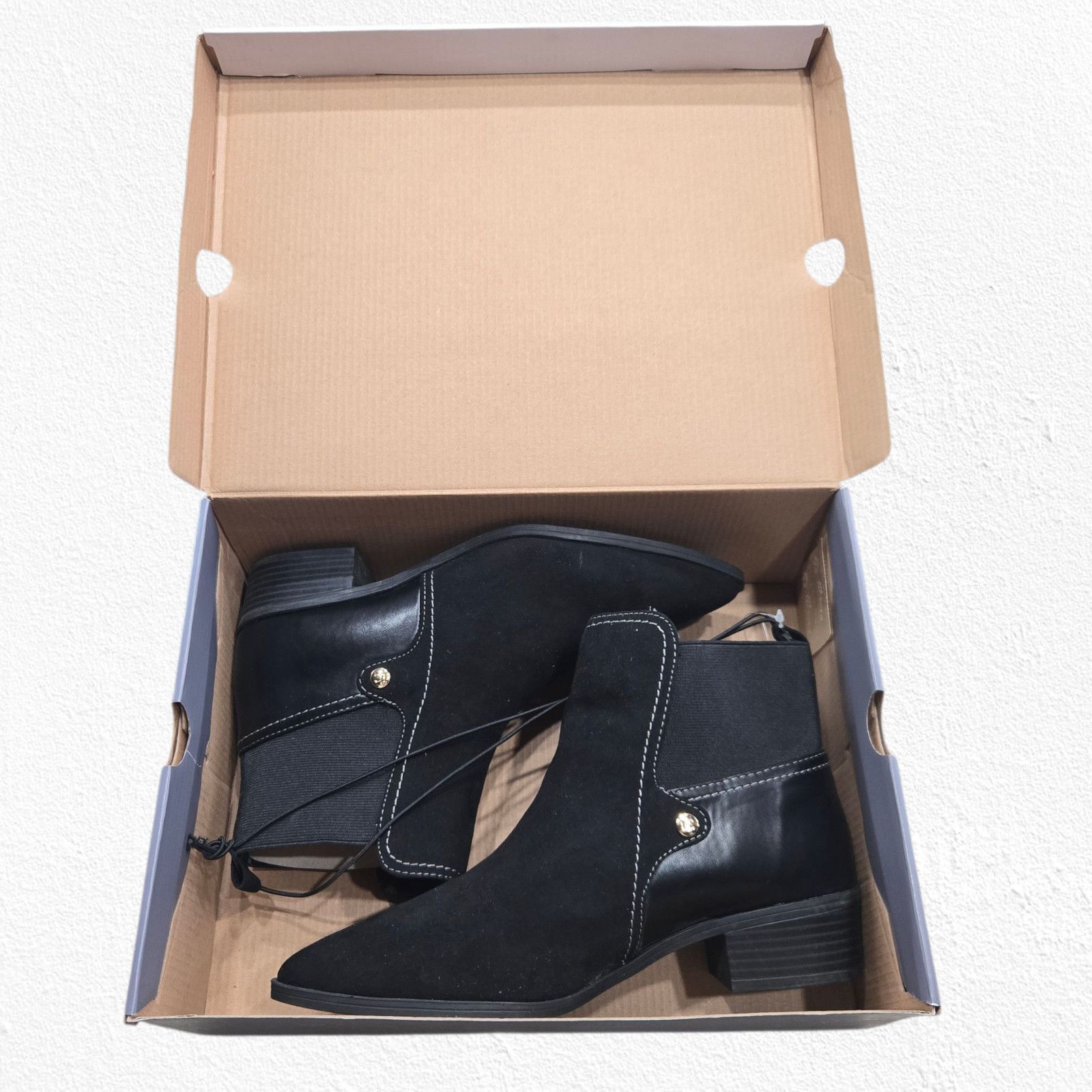 Liz Claiborne Black Suede Pointed Toe Ankle Booties Size 7.5 NIB Size US 7.5 / IT 37.5 - 9 Thumbnail