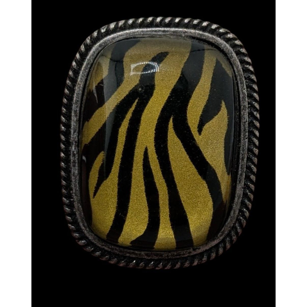 Other Vintage Tiger Stripe Statement Ring With Antiqued Silver-Ton Size ONE SIZE - 1 Thumbnail