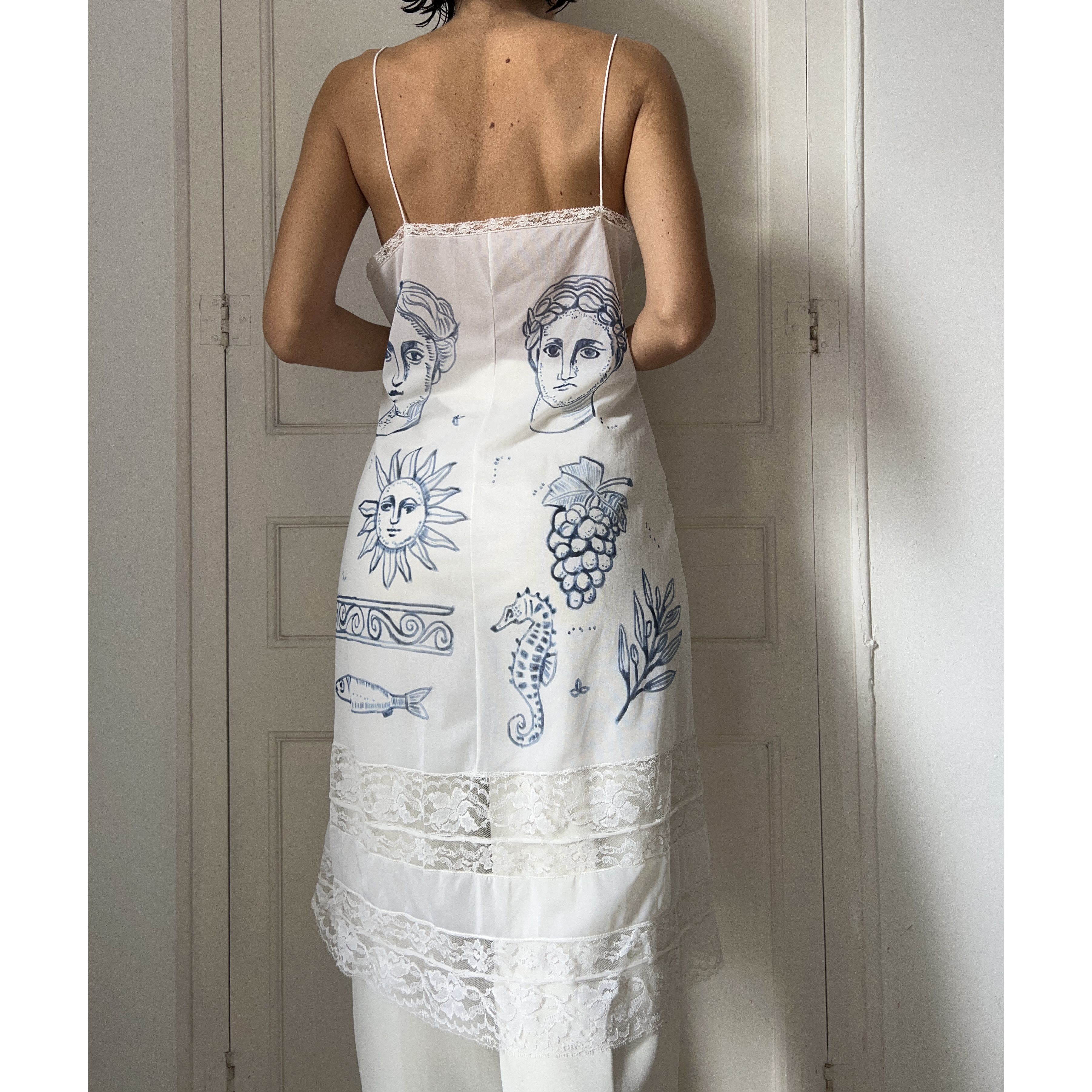 Custommade Vintage Hand-Painted Greek Slip Dress Size M / US 6-8 / IT 42-44 - 4 Thumbnail
