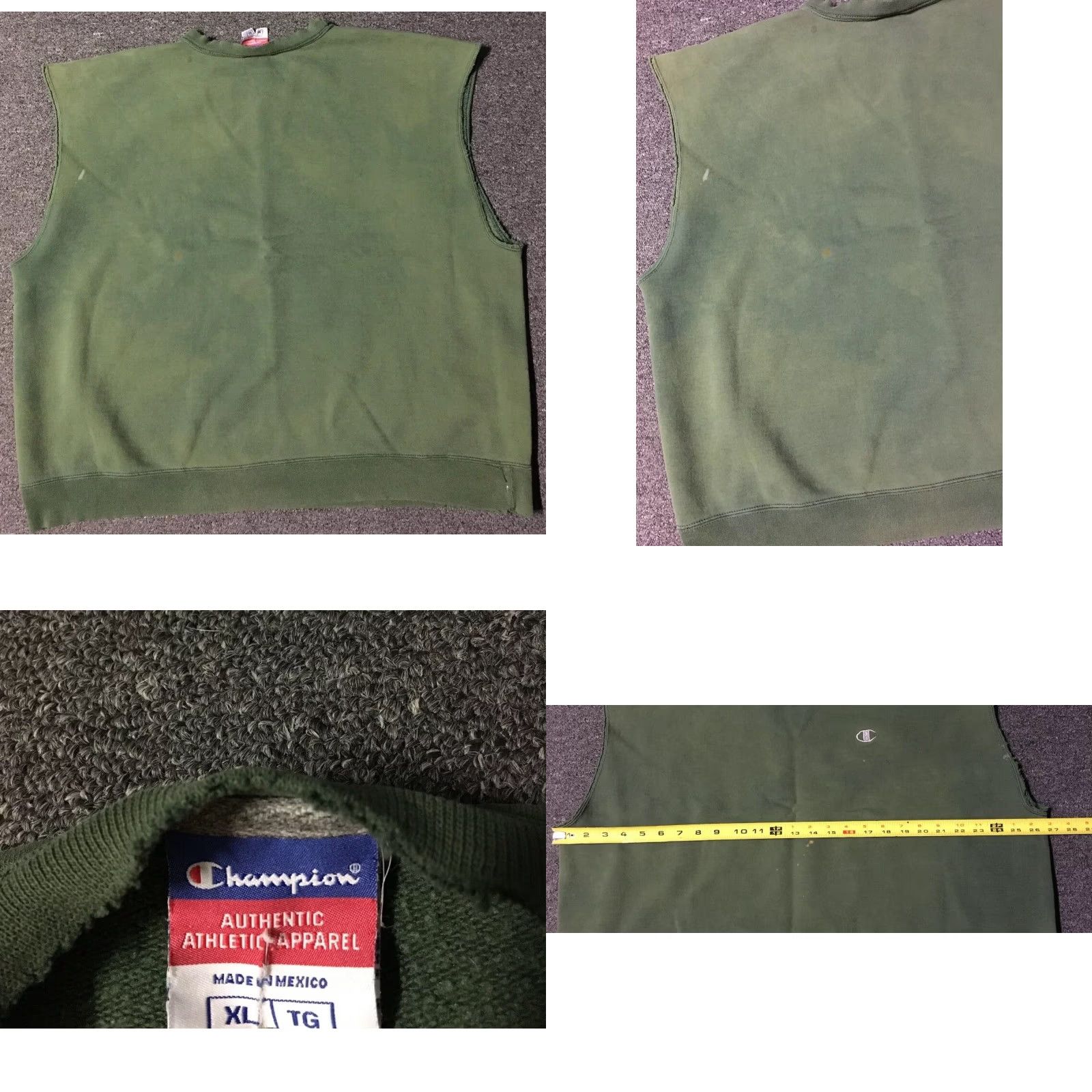 Champion VINTAGE Champion Sweatshirt Boxy 90s Distressed Faded Green Sleeveless XL L Men Grunge Skate Punk Rock Size US L / EU 52-54 / 3 - 8 Thumbnail