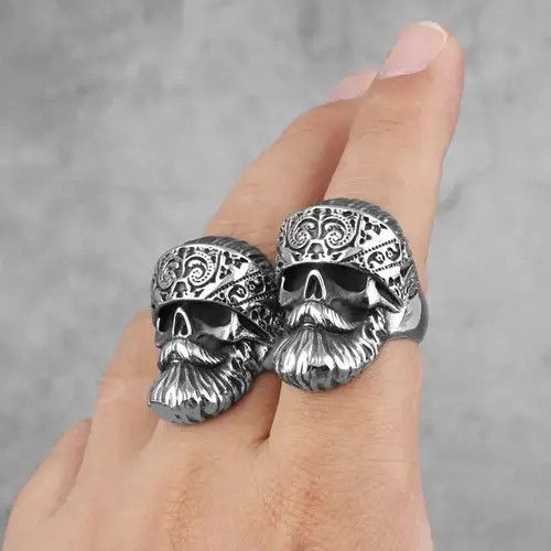 Jewelry Big Beard Hippie Skull Ring Size ONE SIZE - 5 Thumbnail