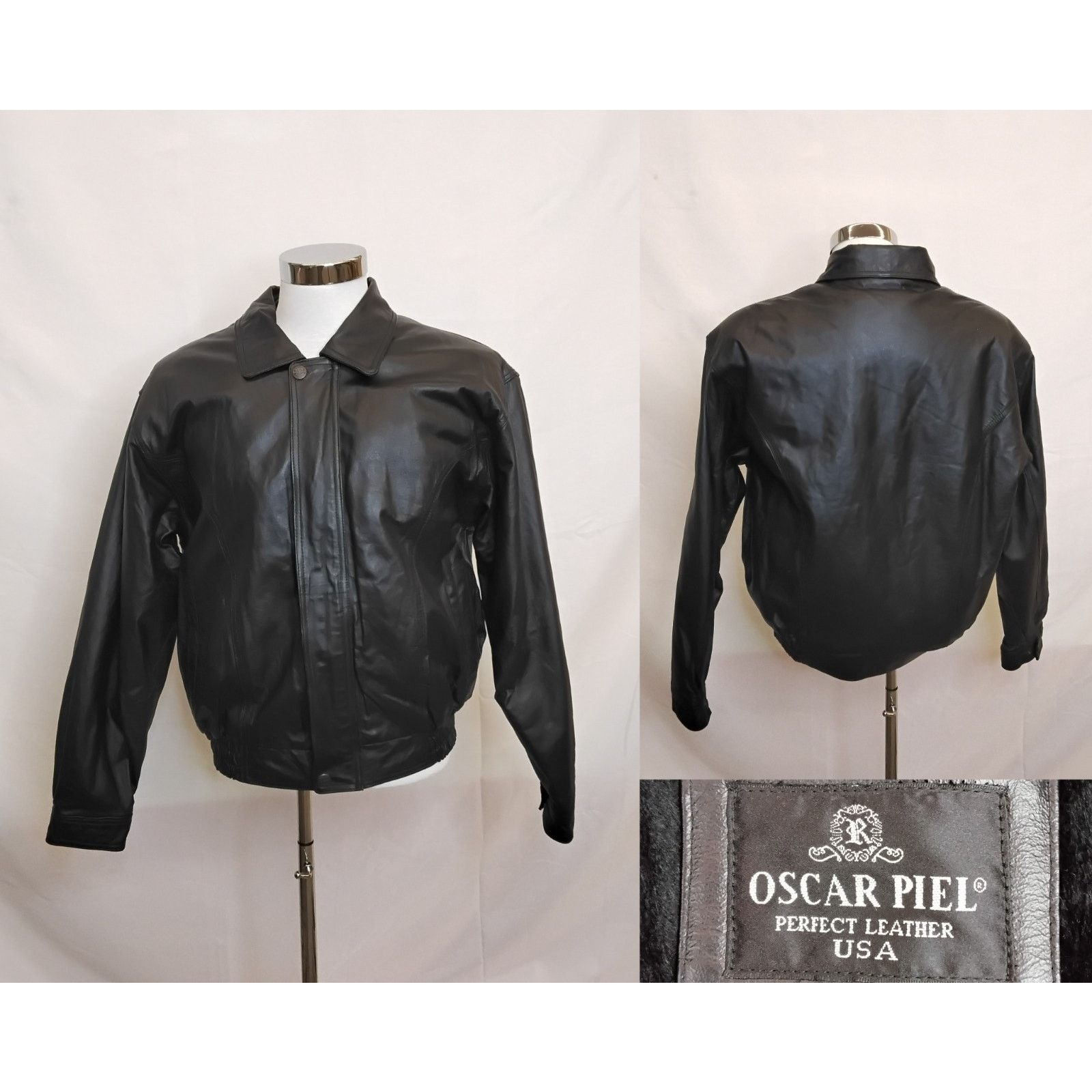 Oscar Piel Oscar Piel Leather Bomber Jacket Men M Black Removable Liner Size US M / EU 48-50 / 2 - 1 Thumbnail
