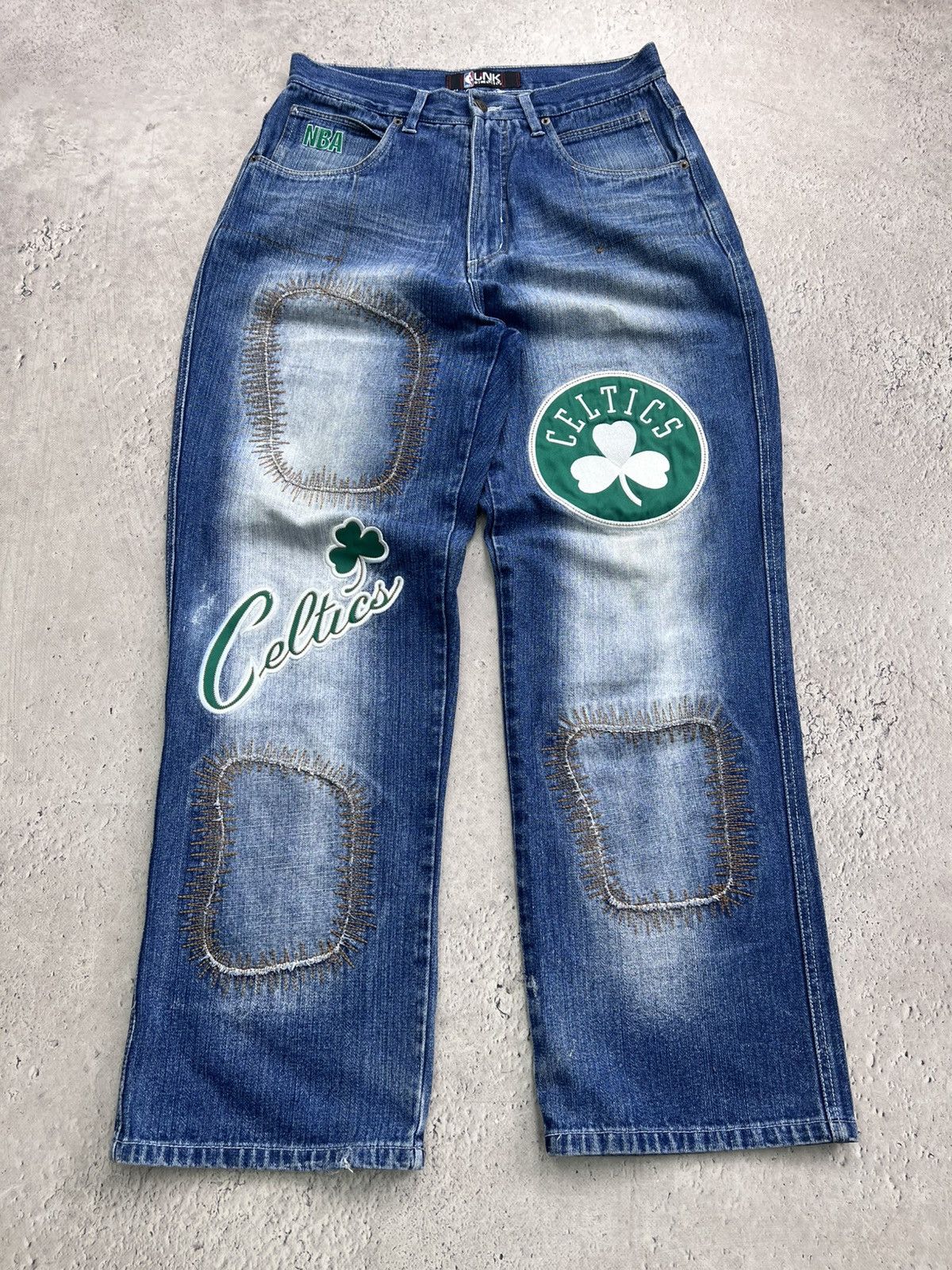 If Six Was Nine × Japanese Brand × NBA NBA CELTICS WORK CARPENTER Distressed Baggy Y2K RAP PANTS Size US 32 / EU 48 - 2 Thumbnail