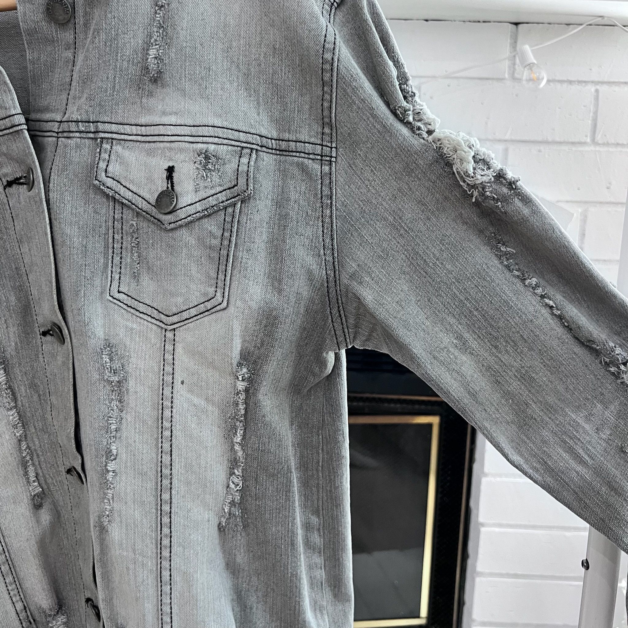 Other Wake Pray Slay Gradient Gray Distressed Denim Jacket Size US S / EU 44-46 / 1 - 5 Thumbnail