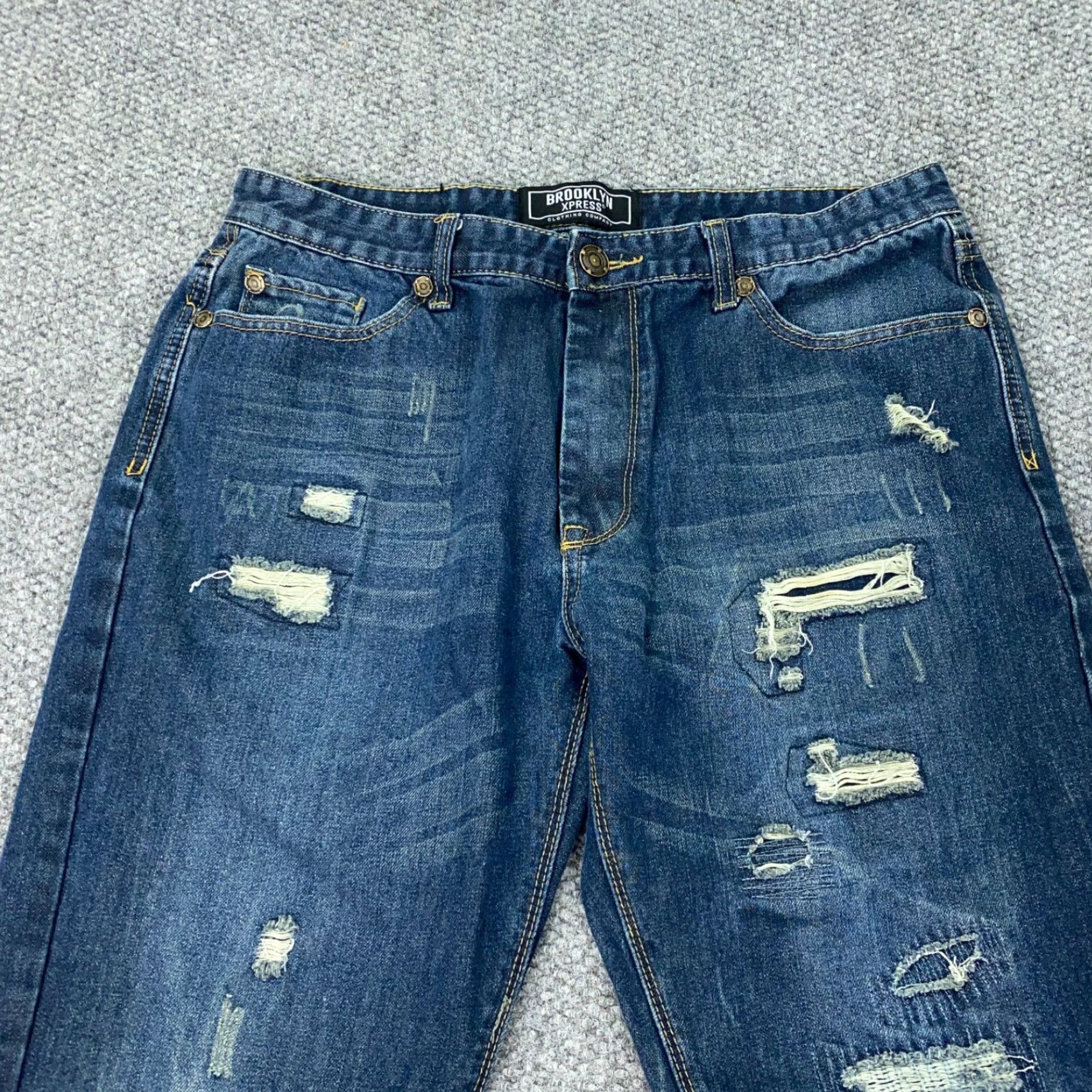 Express BROOKLYN XPRESS Jeans Mens 36x30 Blue Distressed Hip Hop Baggy Skater Urban Size US 36 / EU 52 - 2 Thumbnail