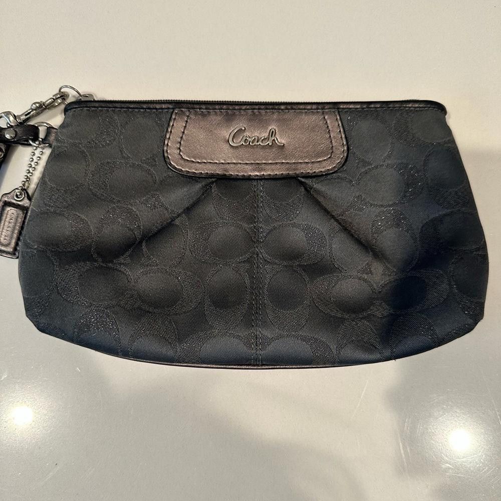 Coach COACH Wristlet Signature Dark Charcoal Gray Metallic Canvas Size ONE SIZE - 3 Thumbnail