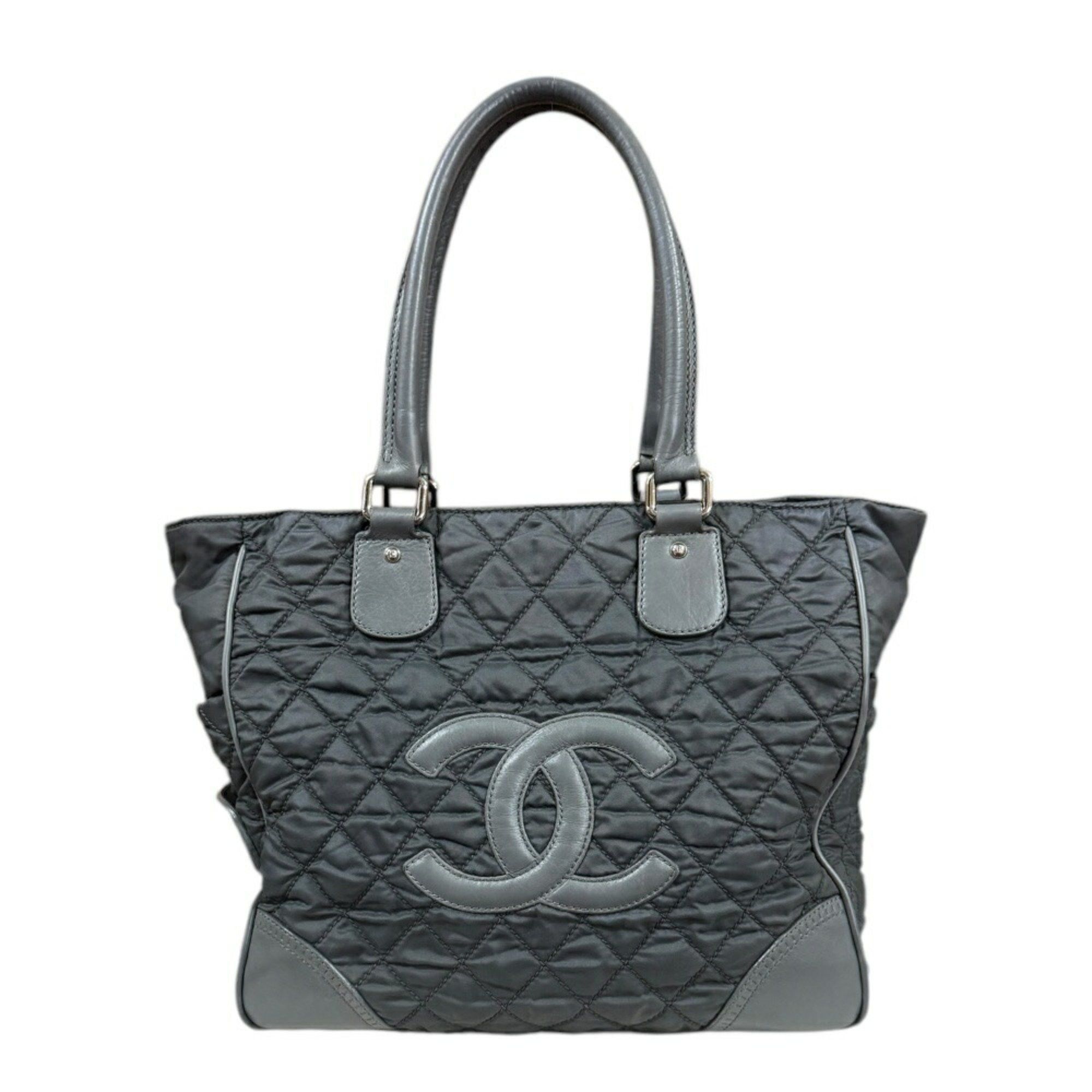 Chanel Paris New York Line Coco Mark Tote Bag Nylon A33100 Grey Women's Chanel