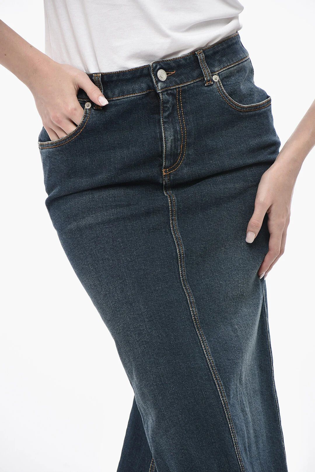 Alexander McQueen og1mm0426 Denim Midi Skirt in Blue Size 26" / US 2 / IT 38 - 3 Thumbnail