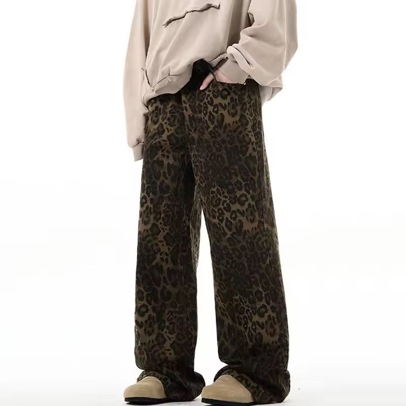 Japanese Brand 🐆 Y2K Grunge Baggy Jeans - Dark Brown Leopard Print Pant 🍂 Size US 31 - 4 Thumbnail