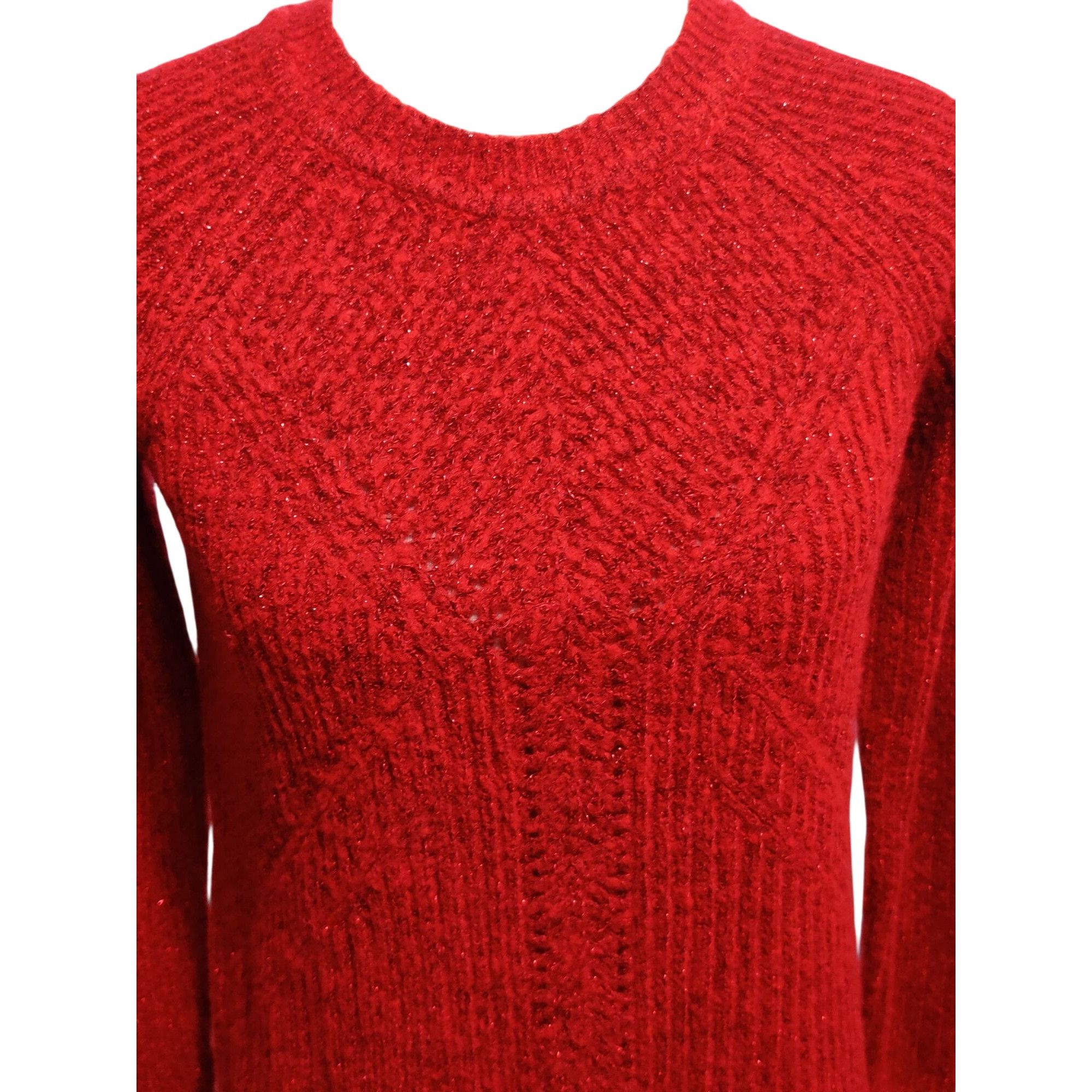 Other APT.9 Small Womens Sweater Red Sparkle Textured Pullover Hol Size S / US 4 / IT 40 - 2 Thumbnail