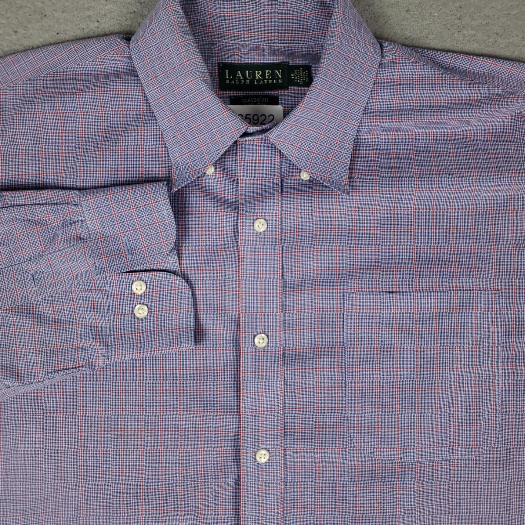 Ralph Lauren Ralph Lauren Shirt Mens Size 18 Blue Plaid Dress Button Up Long Sleeve Size 48R - 2 Thumbnail