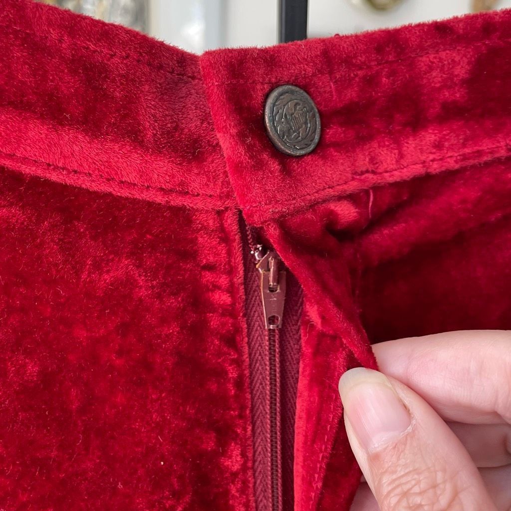 Vintage Vintage 70s Red Velveteen Extreme Wide Leg Palazzo Pants XS Size 25" / US 0 / IT 36 - 3 Thumbnail