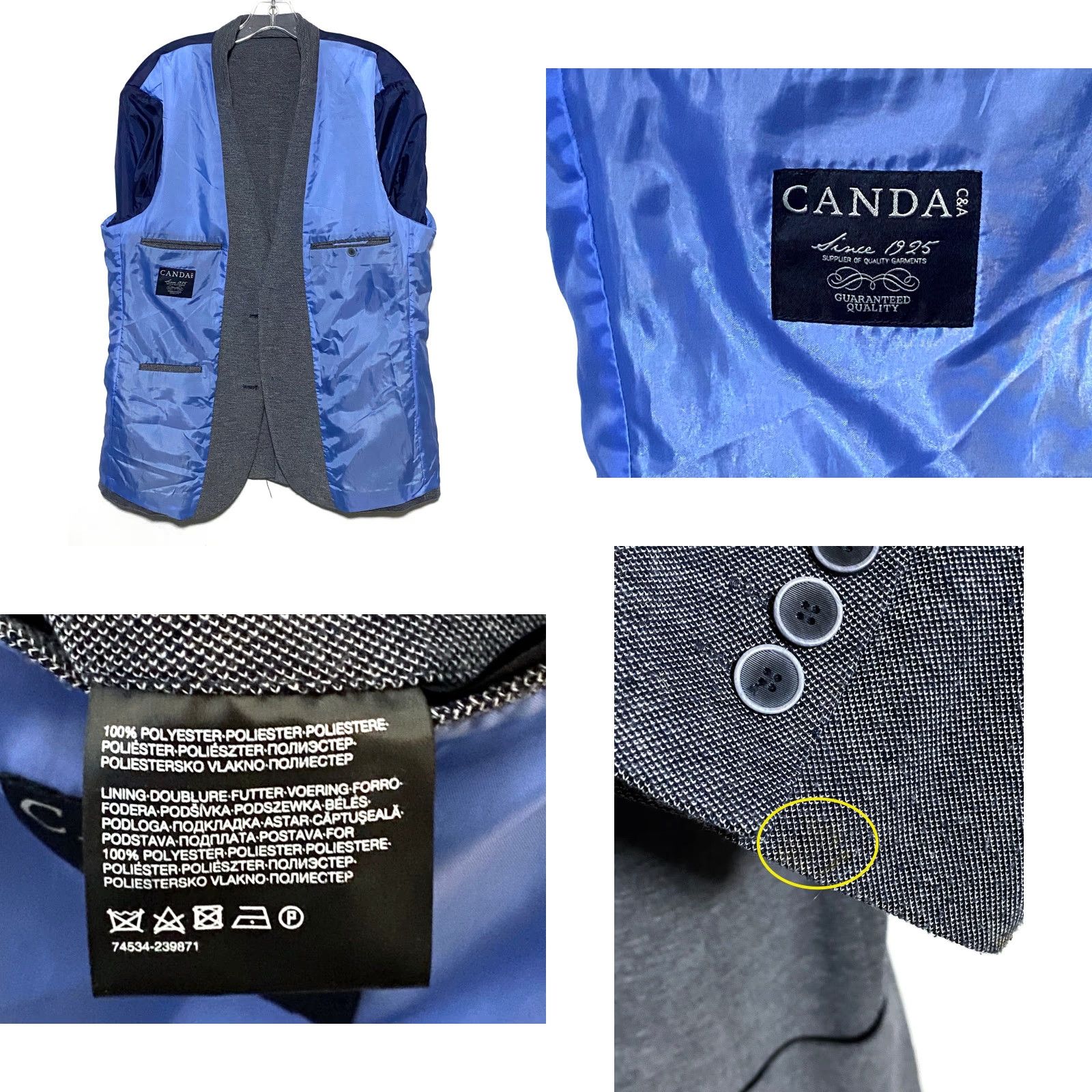C&A C&A 2 Button Sport Coat Mens 44R Gray Polyester 2 Button Jacket Single-Breasted Notch Lapel Business Formal Vintage Ivy League Mens Size US S / EU 44-46 / 1 - 8 Thumbnail