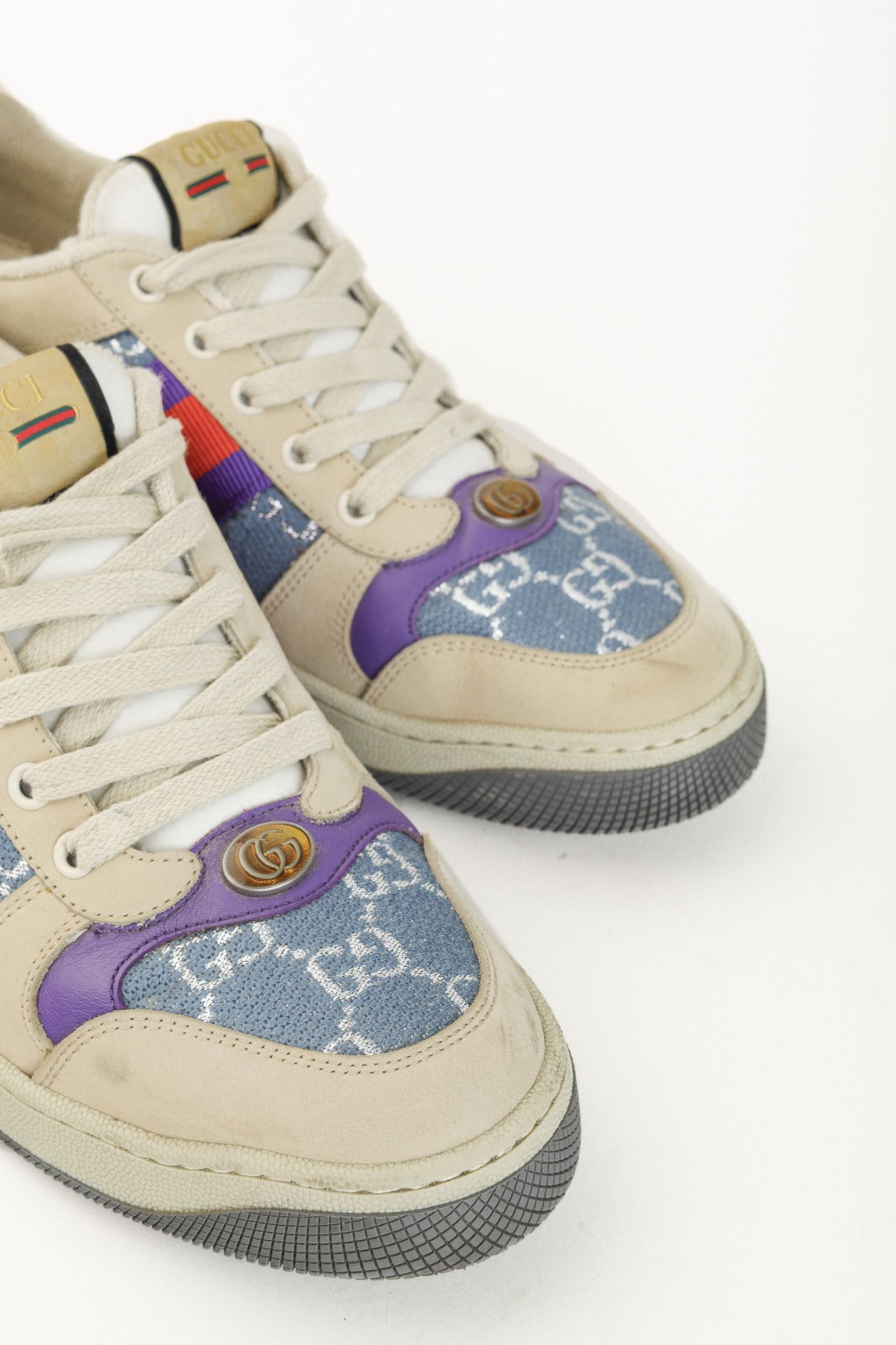 Gucci Gucci Screener Blue GG Lamé Web Leather Sneakers Size US 10 / IT 40 - 6 Thumbnail