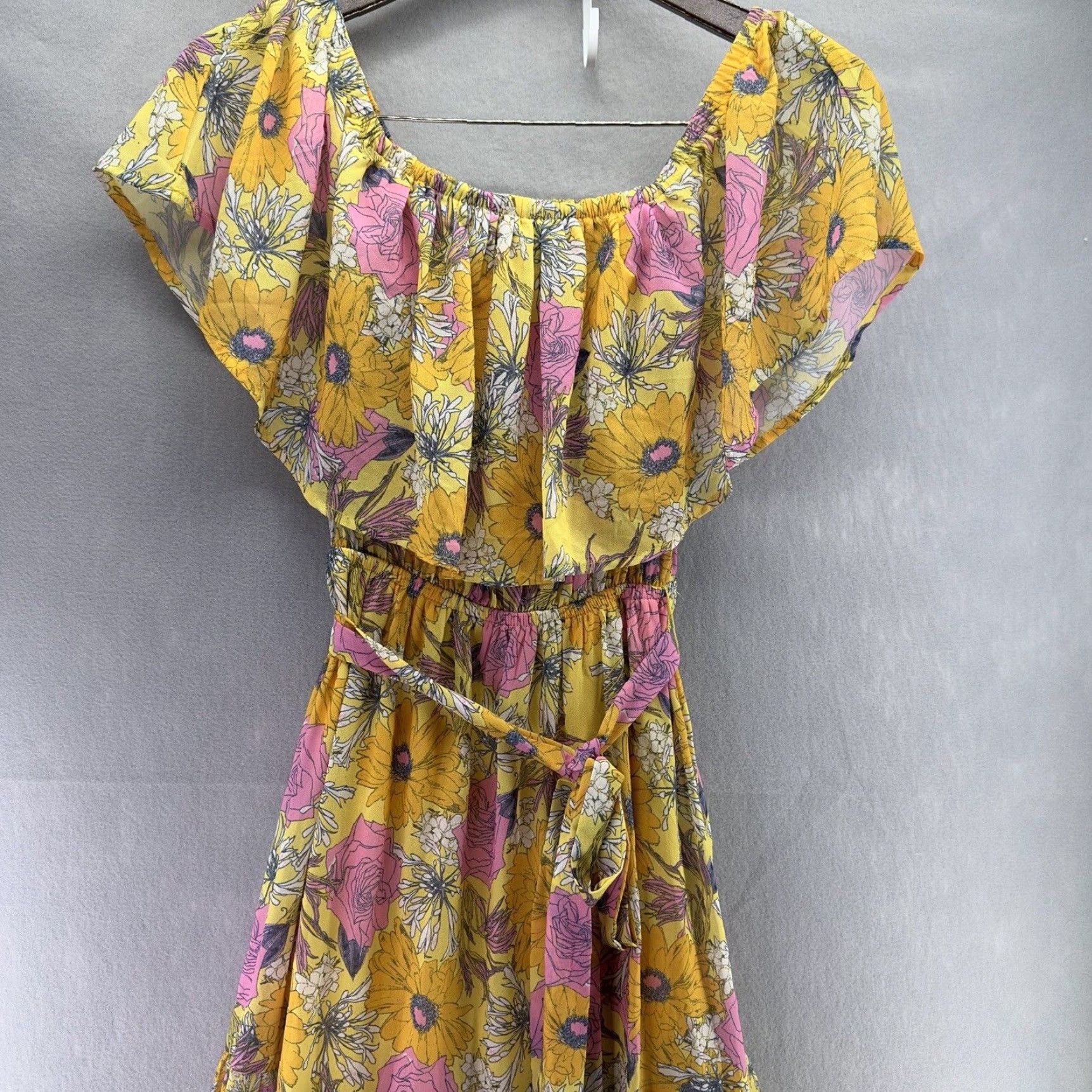 Vintage Vici Dress Maxi Womens XS Floral Off the Shoulder Flutter 100% Polyester Chiffon Long Sleeve Vintage N/A Size XS / US 0-2 / IT 36-38 - 2 Thumbnail