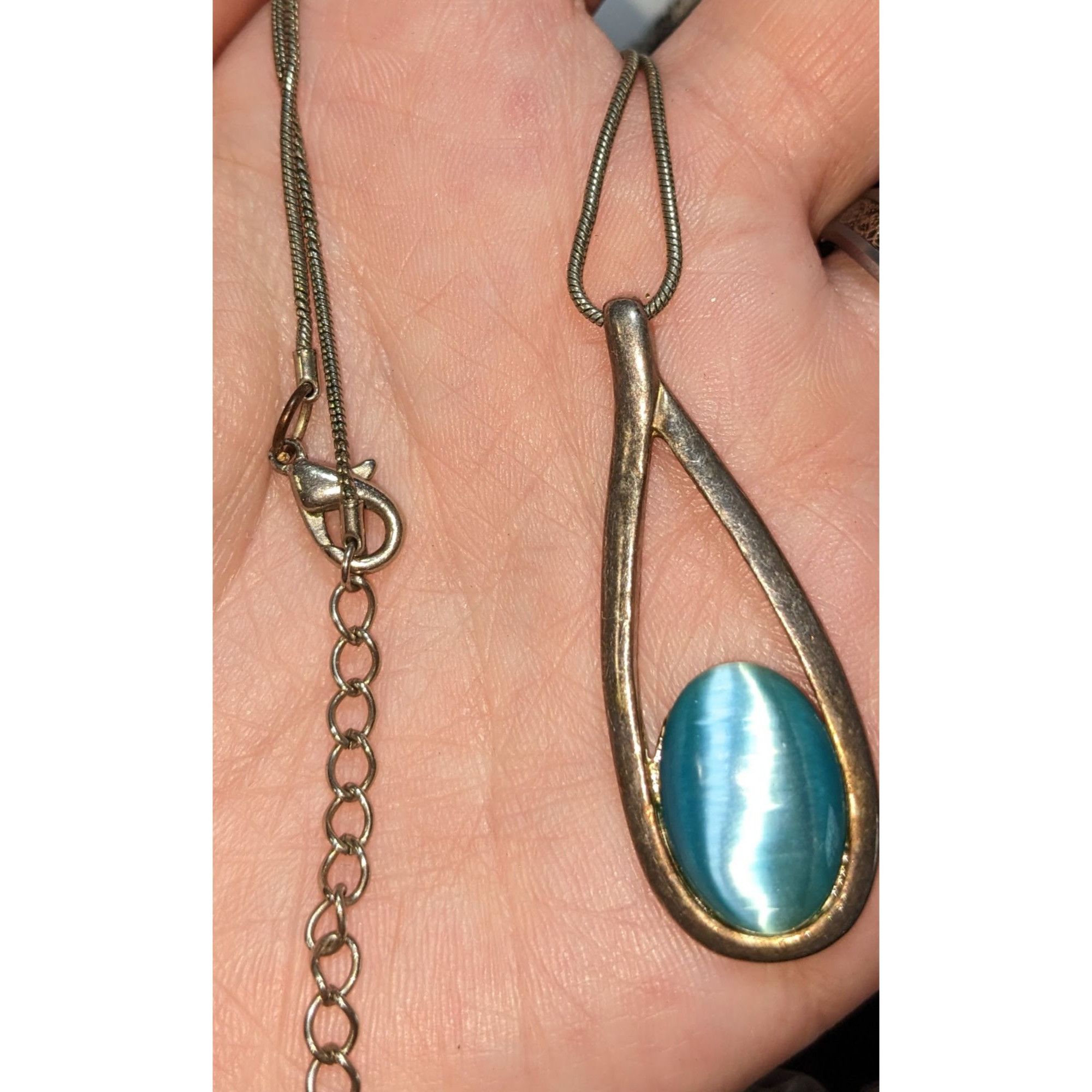 Other Whimsical Teardrop Pendant Necklace With Blue Cat Eye Stone Size ONE SIZE - 3 Thumbnail