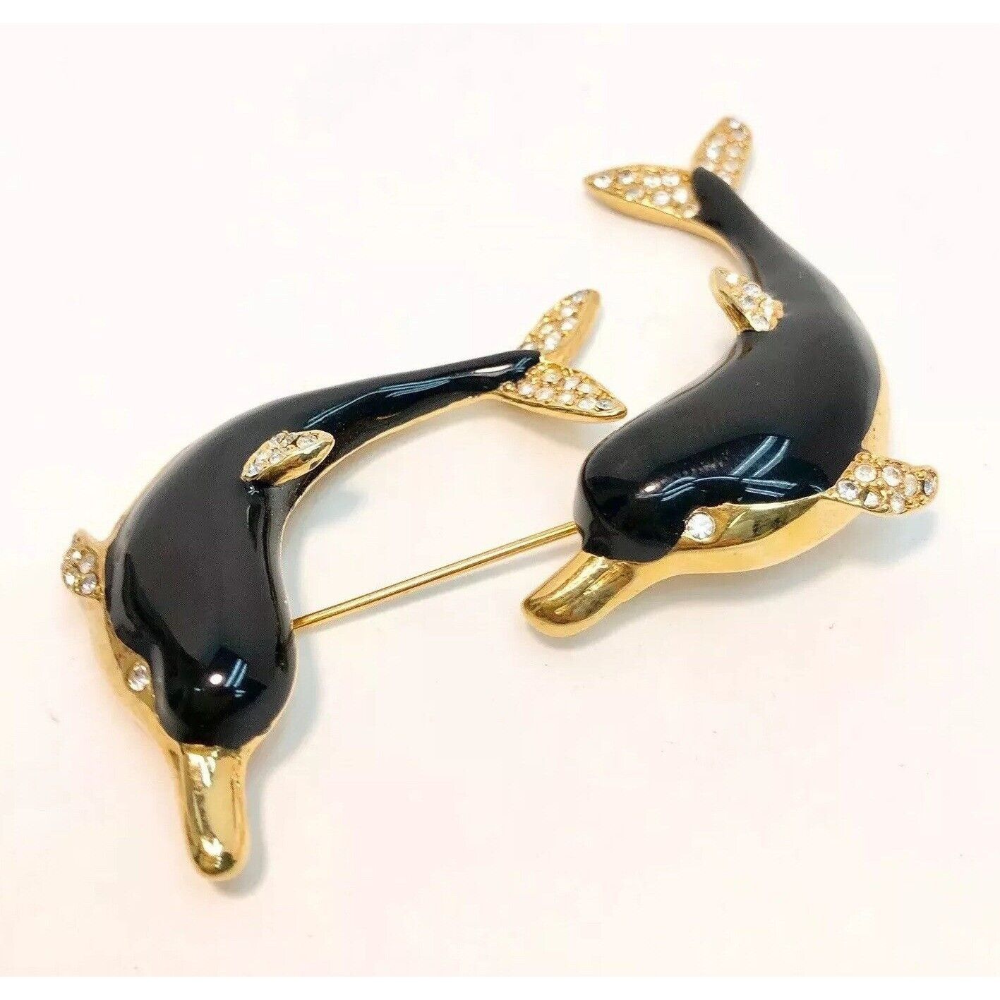 Kenneth Jay Lane Vintage KJL Kenneth Jay Lane Dolphin Rhinestone Enamel Doubl Size ONE SIZE - 3 Thumbnail