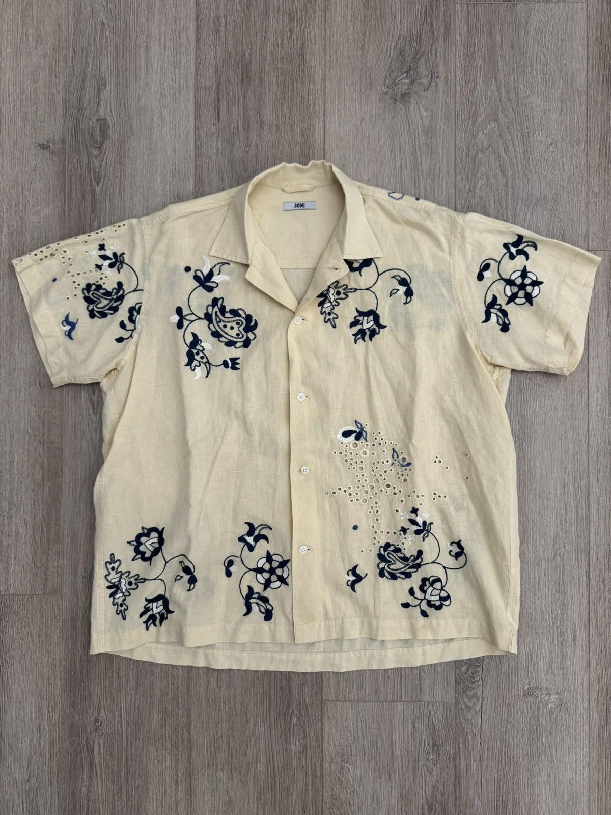 Bode Mended Floral Short Sleeve Camp Collar Shirt
