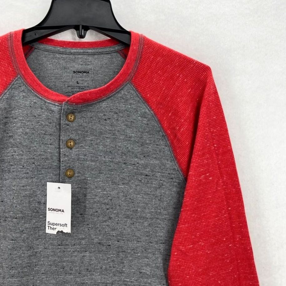 Vintage Sonoma Shirt Mens Large Gray Raglan Long Sleeve Thermal Henley Knit Cotton Blend Regular Fit Size US L / EU 52-54 / 3 - 2 Thumbnail