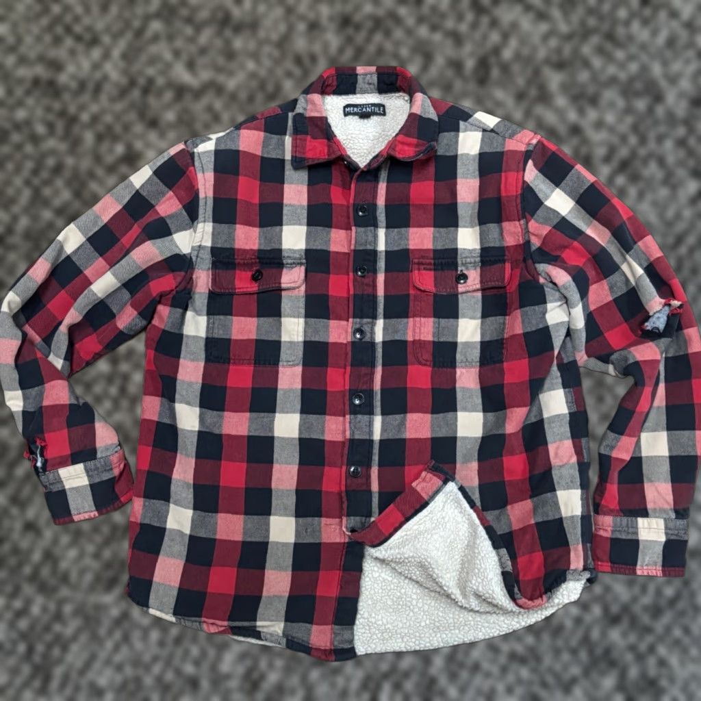 J.Crew J.CREW Flannel Shirt Mens M Sherpa Lined Plaid Red Button-Up Shirt Regular Fit Size US M / EU 48-50 / 2 - 1 Thumbnail