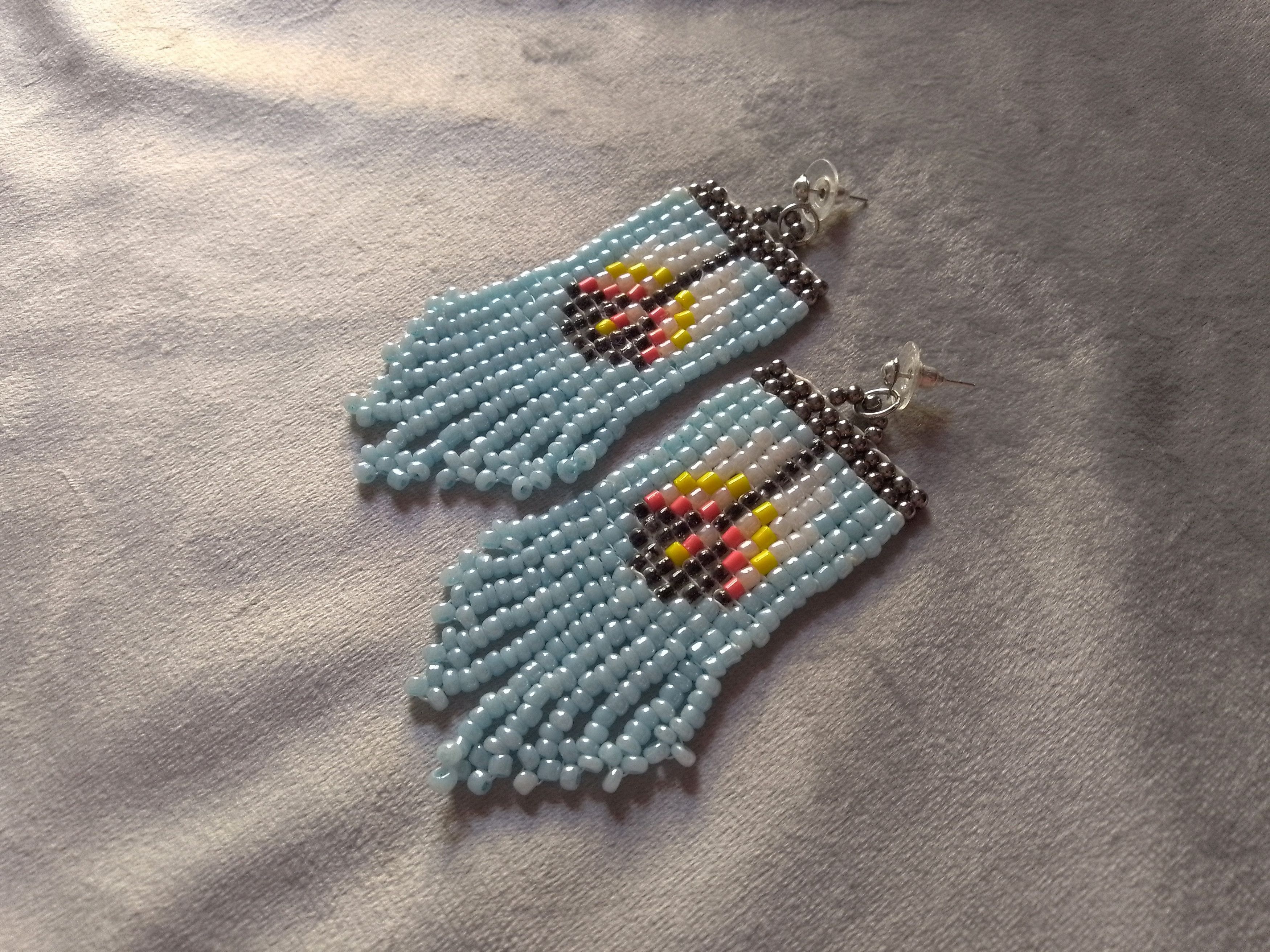 Handmade Earrings Blue Fringe Ethnic Native Americans Pattern Size ONE SIZE - 1 Thumbnail