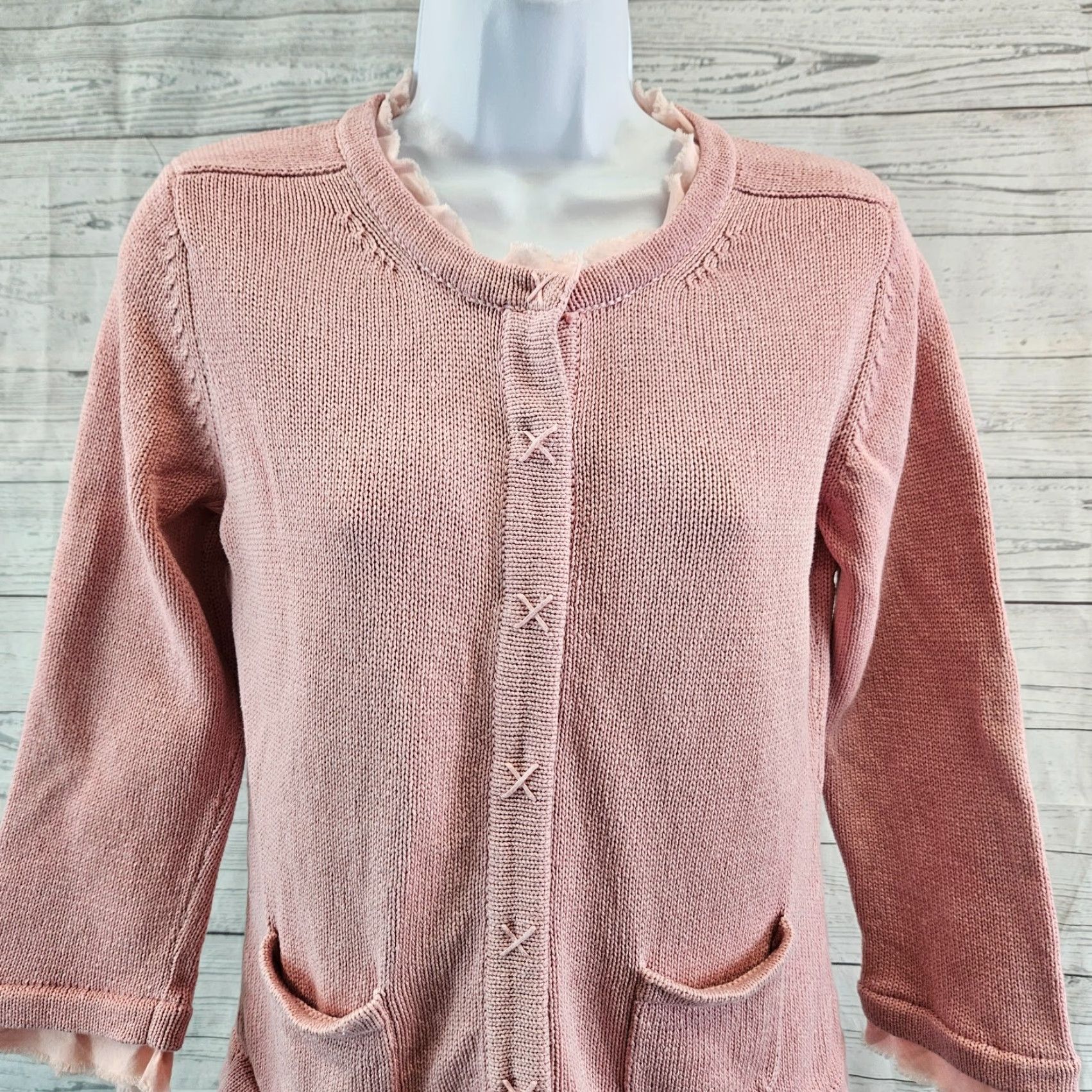 Boden Boden Cardigan Women Knit Cotton 3/4 Sleeve Pink Ruffle Button Sz 8 Size M / US 6-8 / IT 42-44 - 2 Thumbnail