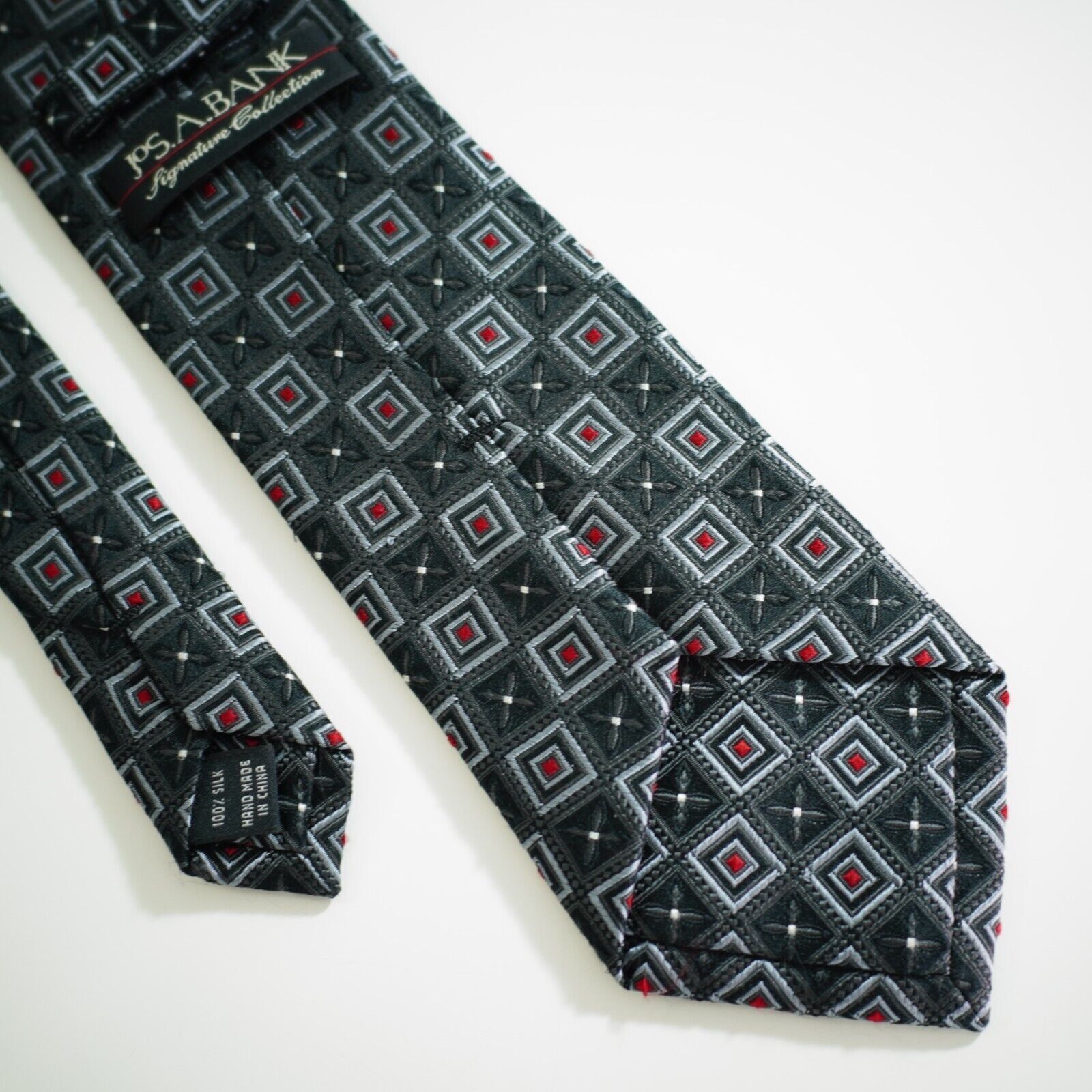 Jos. A. Bank Jos A Bank Signature Gray Red Geometric Woven Silk Tie Size ONE SIZE - 5 Thumbnail