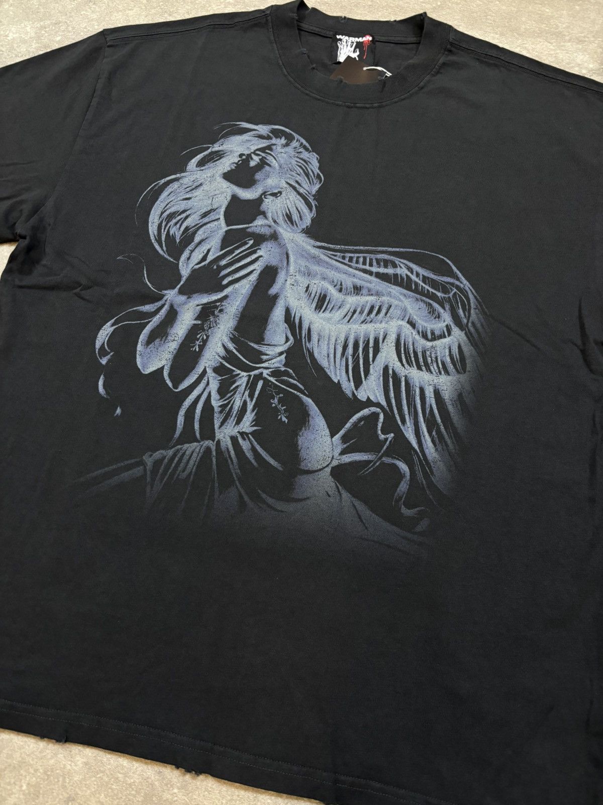 Vintage WARMAN RIDING GHOST GIRL GRAPHIC TEE, WASHED BLACK Size US XL / EU 56 / 4 - 2 Thumbnail