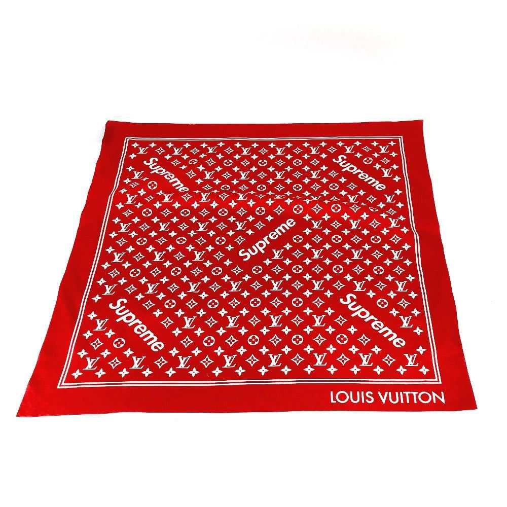 Louis Vuitton Louis Vuitton Mp1888 Supreme Collaboration Logo Scarf Interior Bandana Cotton Unisex Red Size ONE SIZE - 1 Thumbnail