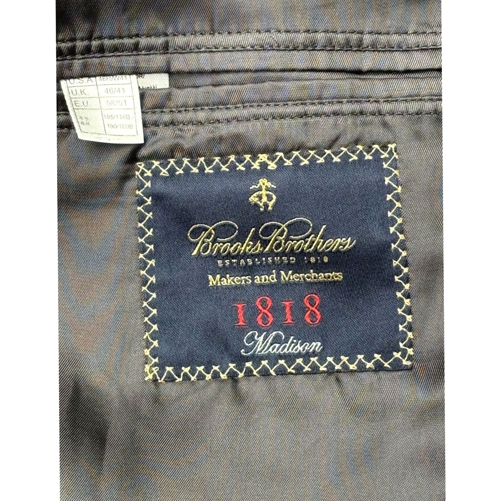 Brooks Brothers Brooks Brothers 1818 Madison Blazer Mens 46R Dark Gray Pinstripe Wool USA Size 46R - 7 Thumbnail