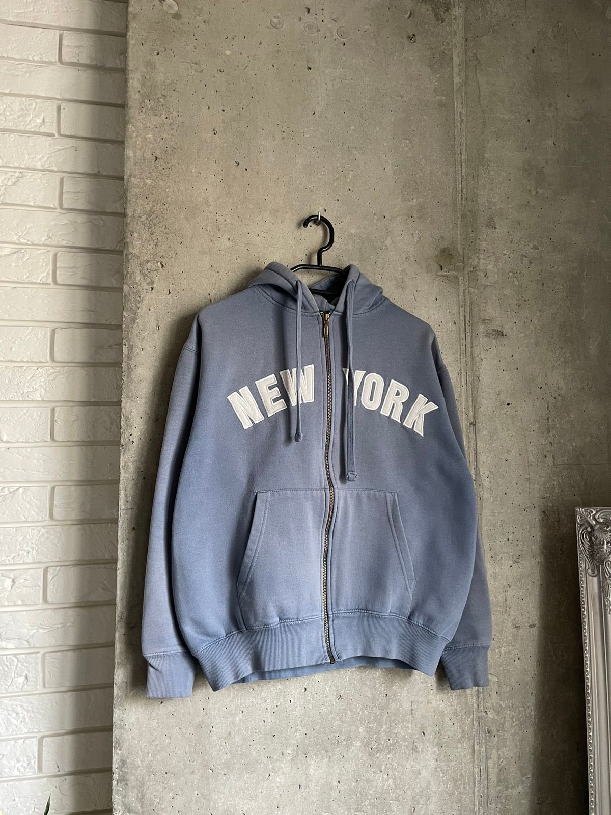 Pre-owned New York X Vintage New York Baby Blue Boxy Faded Zip Up Hoodie Y2k