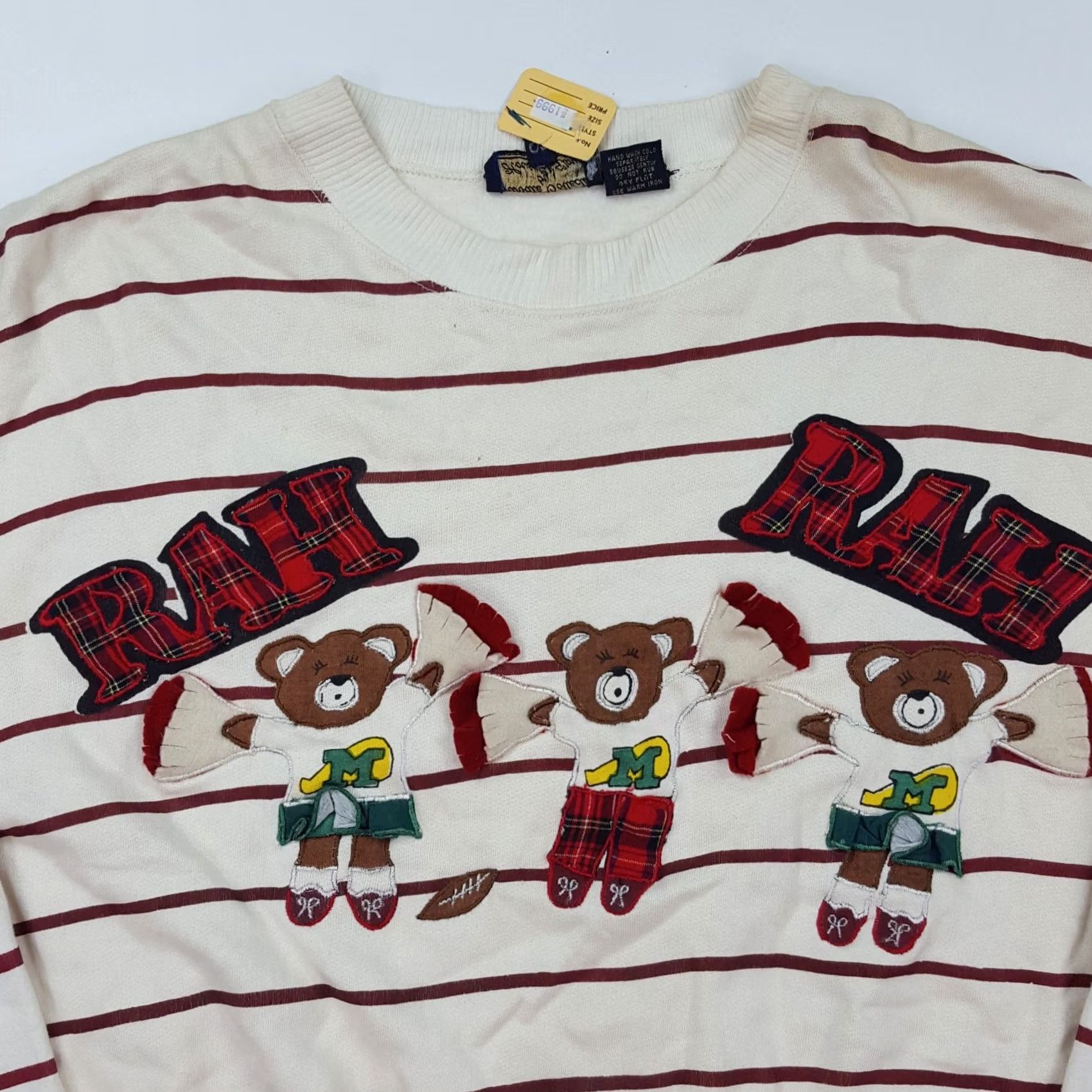 Etro VINTAGE House Of Lloyd Sweatshirt Women’s Medium Crewneck Striped Cheerleader Teddy Bear University College Retro Pullover Size M / US 6-8 / IT 42-44 - 2 Thumbnail
