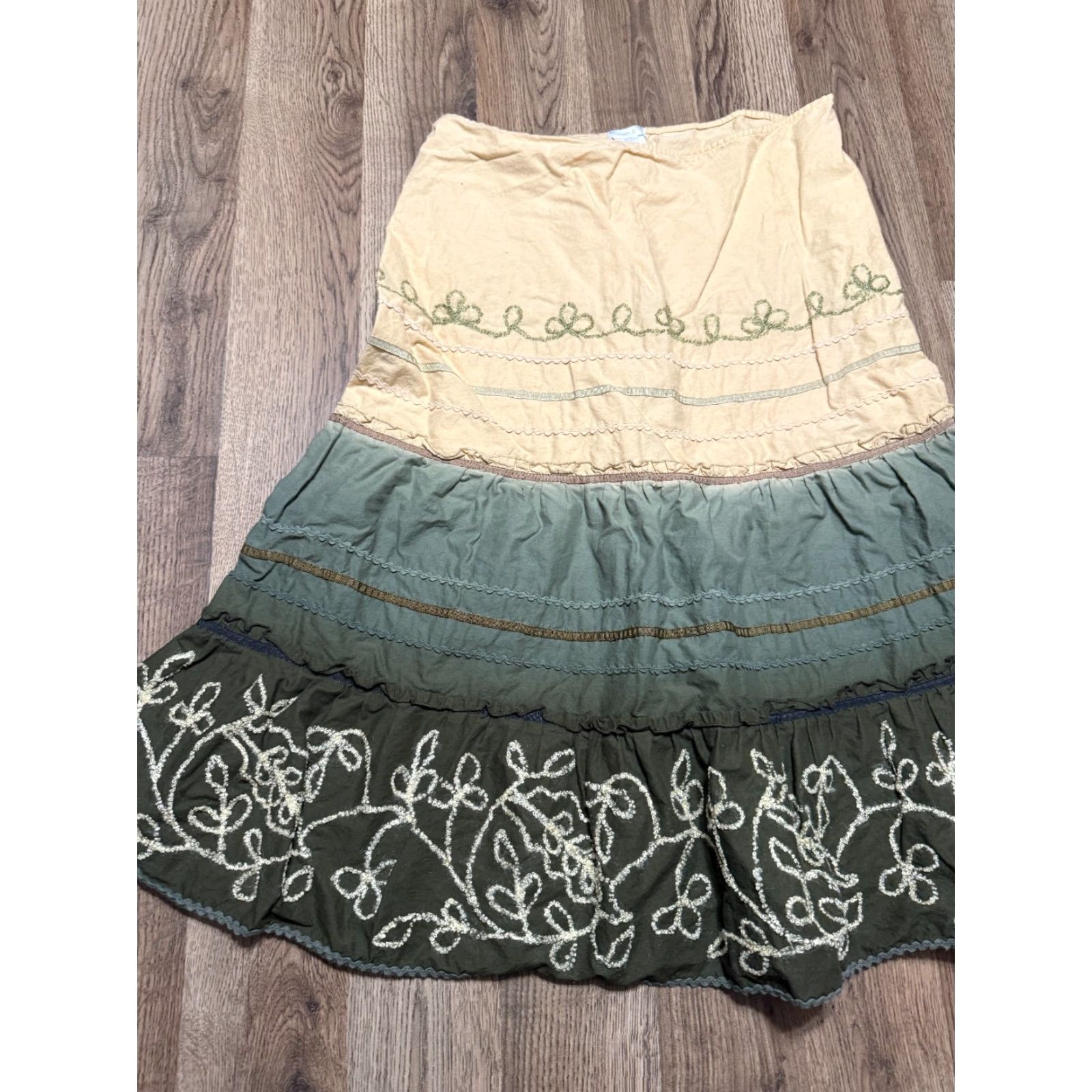 Apt. 9 APT. 9 Skirt Women's Size 12 Maxi A-Line Yellow Green Tiered Cotton 12" Rise Mid Zip Casual Free Return Womens Size 34" / US 12 / IT 48 - 3 Thumbnail