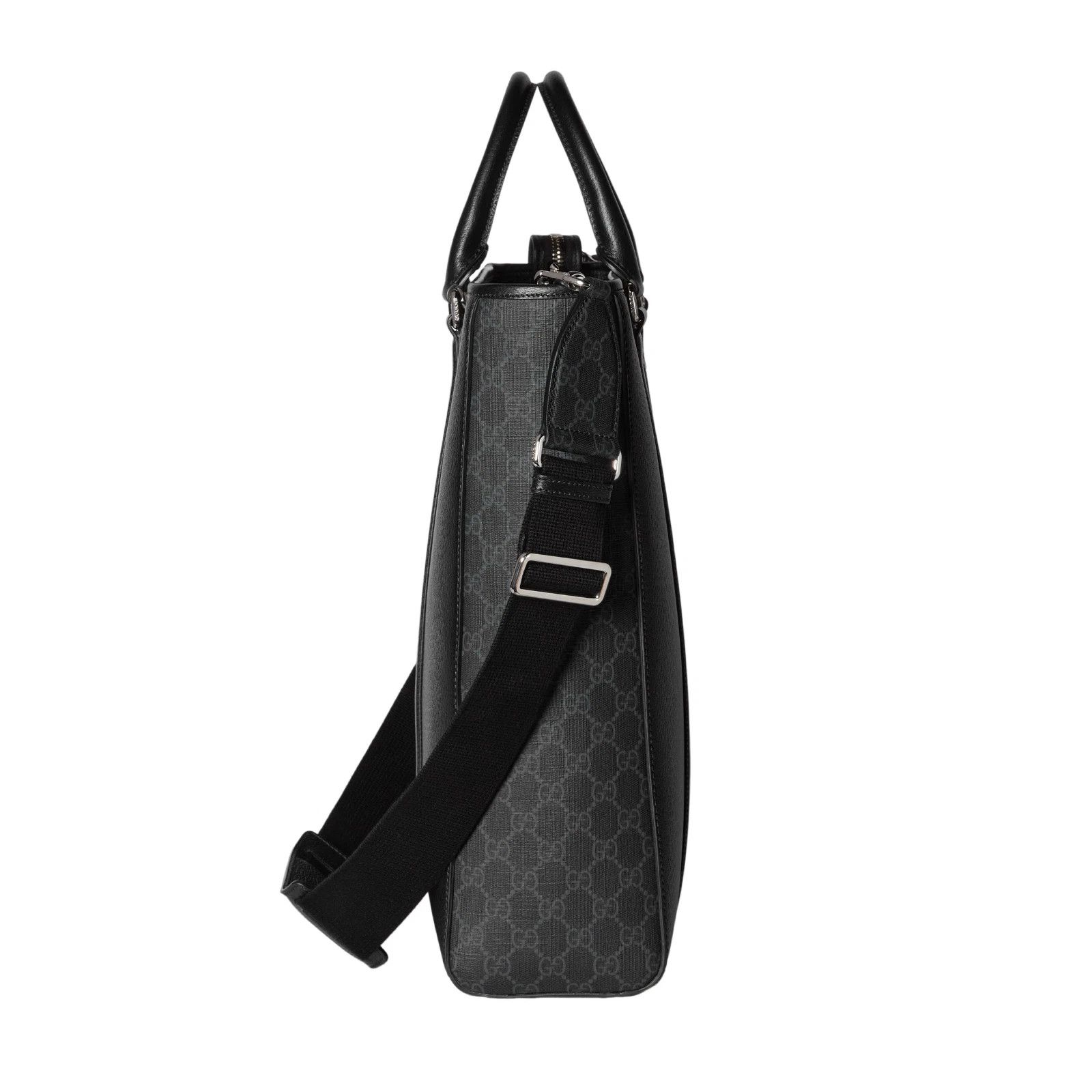 Gucci GUCCI $3250 Black Leather Web Medium Tote Bag New Auth Size ONE SIZE - 2 Thumbnail