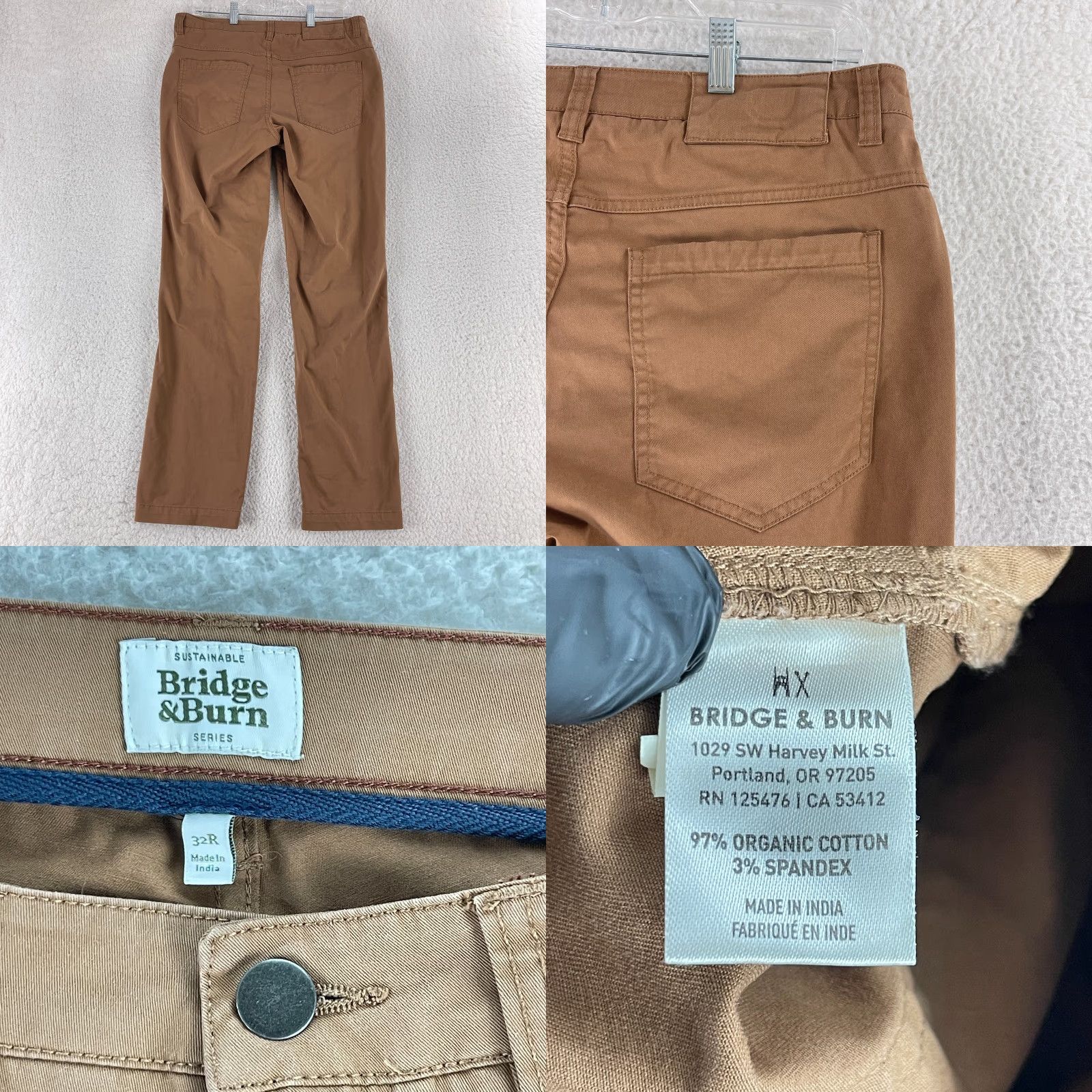 Vintage Bridge & Burn Brown Organic Cotton Chino Pants Mens Size 32R Straight Leg Casual Size US 32 / EU 48 - 9 Thumbnail