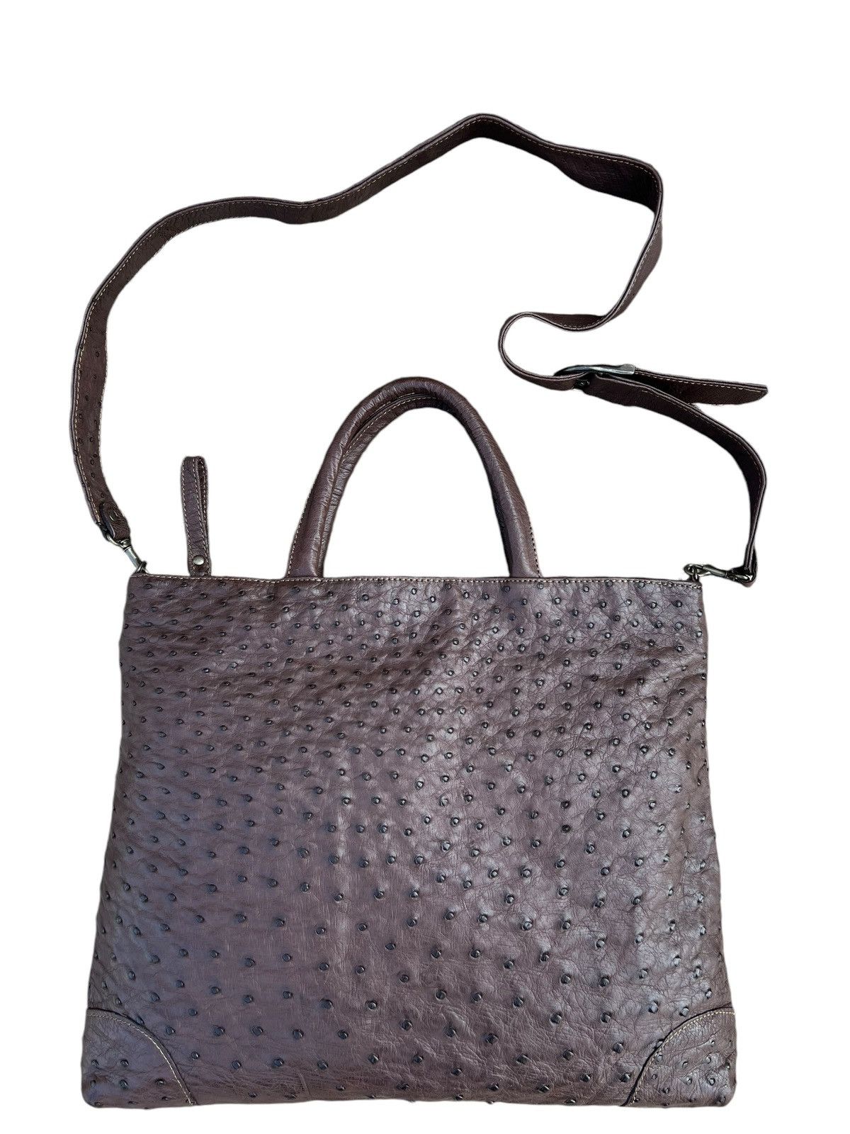 Leather Vintage Ostrich Leather 2 Way Bag AKI Leather Work Japan Size ONE SIZE - 11 Thumbnail