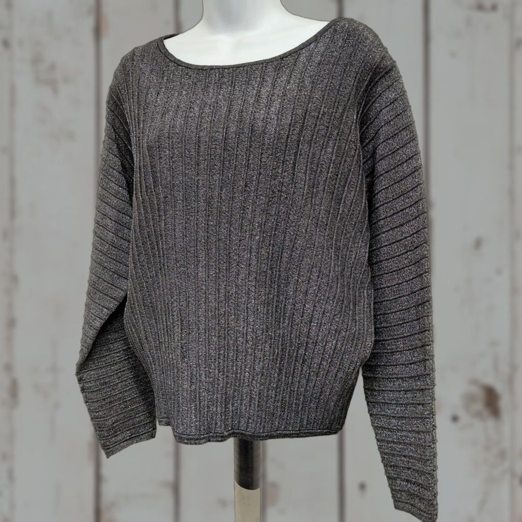 Vintage TAHARI Sweater Women Size S Black Metallic Long Dolman Ribbed Knit Shirt Size S / US 4 / IT 40 - 1 Thumbnail