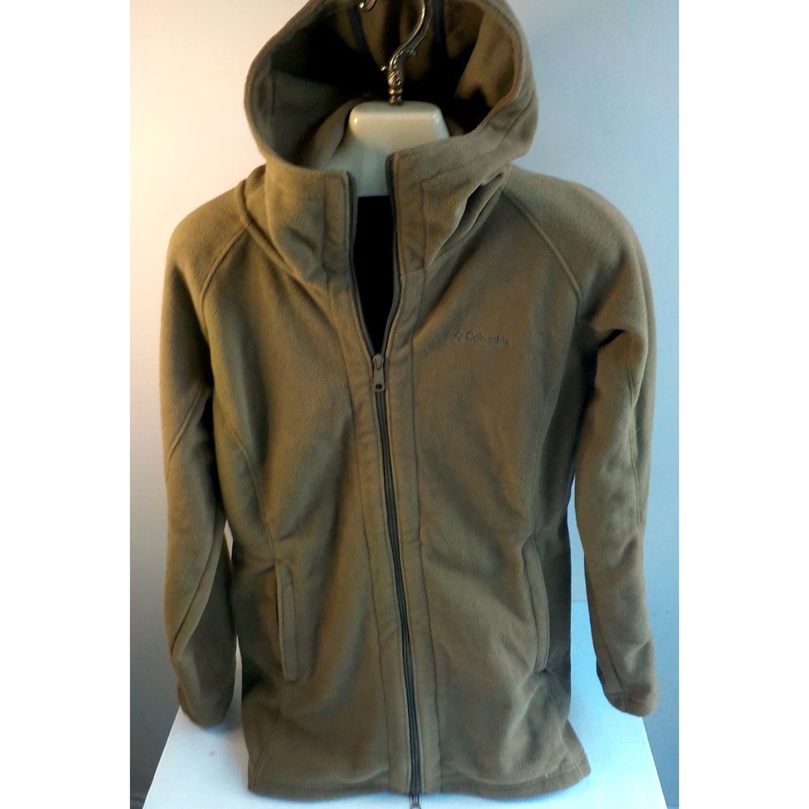 Vintage Columbia Zip Front Fleece Hooded Coat Khaki LARGE Polyester Women's Size L / US 10 / IT 46 - 2 Thumbnail