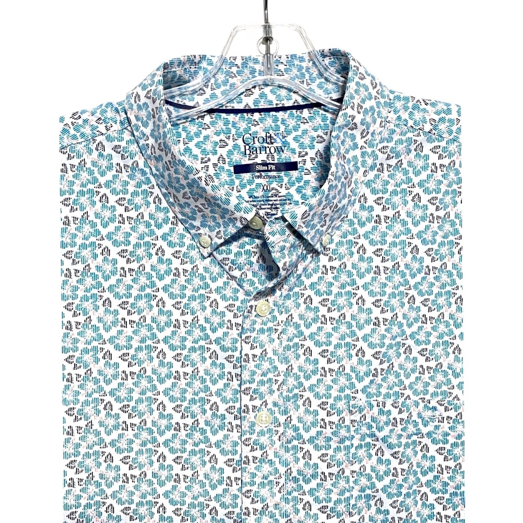 Croft & Barrow VINTAGE Croft&Barrow Slim Fit Performance Button Shirt Mens 2XL Floral Tropical Vacation Beach Casual Travel Wedding Short Sleeve Mens Shirt Size US XXL / EU 58 / 5 - 2 Thumbnail
