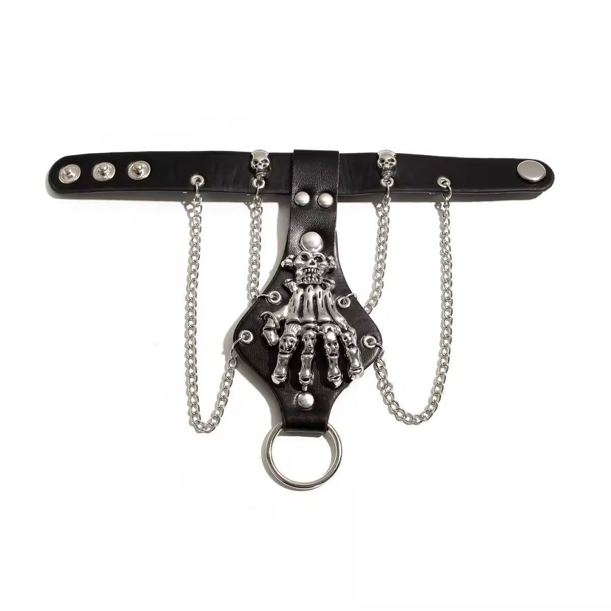Jewelry Black Skull Finger Wrist Chains Rings Bracelets Size ONE SIZE - 4 Thumbnail