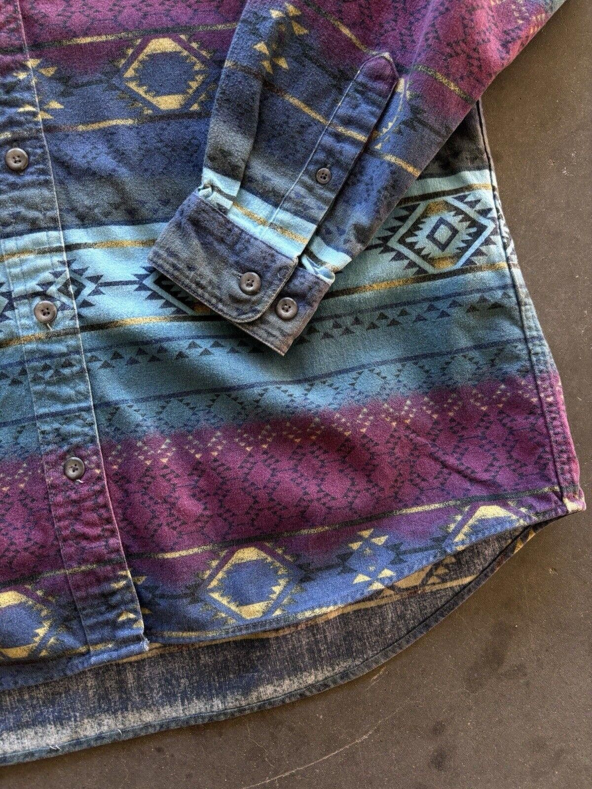 Cabelas × Vintage Cabelas Blue Aztec Striped Chamois Flannel Shirt Women Large Size L / US 10 / IT 46 - 2 Thumbnail