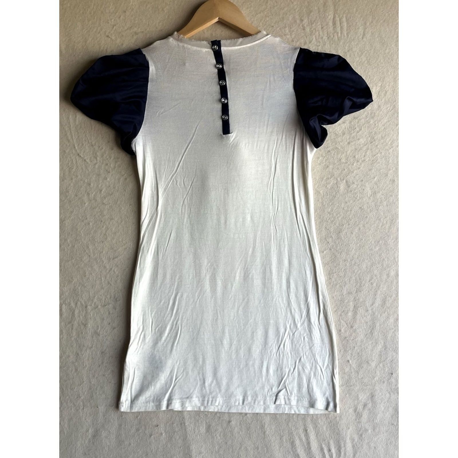 Vintage Twelve by Twelve Cream Blue Top Small Short Sleeve Heart Ruffle T-Shirt Women Size S / US 4 / IT 40 - 2 Thumbnail