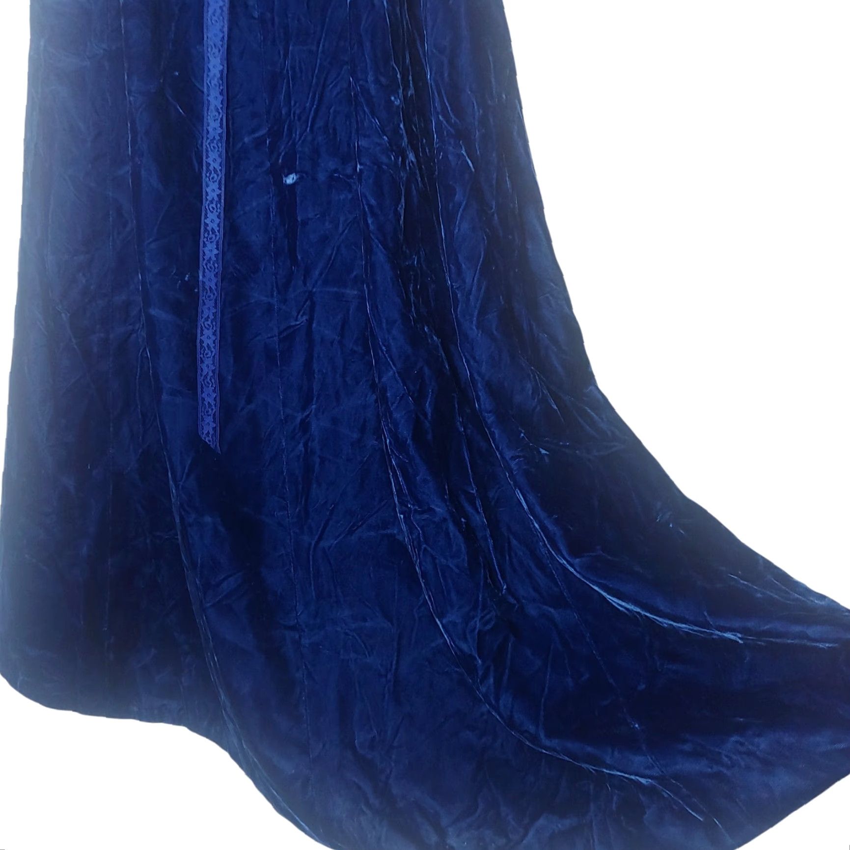 Velvet VINTAGE 1970s Skirt XS Handmade Blue Velvet Maxi Zip Ribbon Belt Long 27" Size 26" / US 2 / IT 38 - 2 Thumbnail