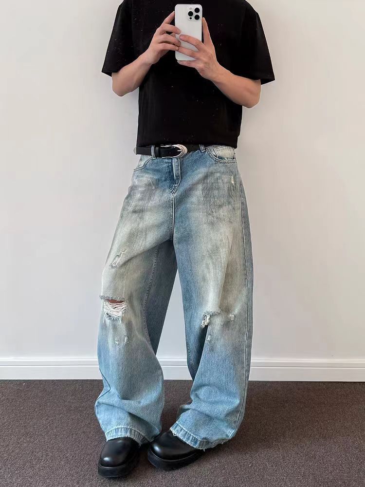 Jean Baggy ripped and distressed denim jeans Size US 34 / EU 50 - 1 Thumbnail
