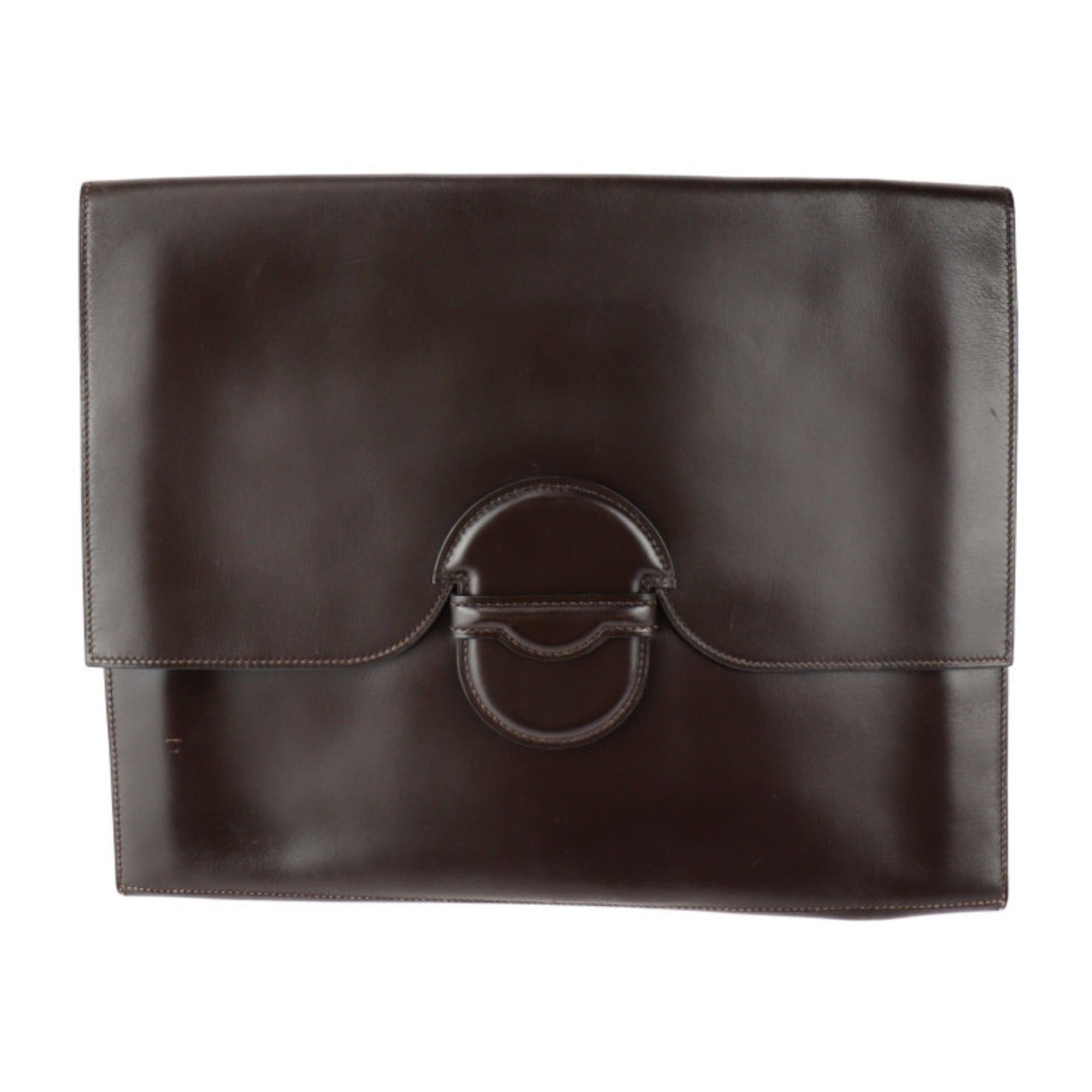 image of Hermes Faco Gm 35 Clutch Bag Box Calf Dark Brown Second Document ○O Stamp in Black, Women's