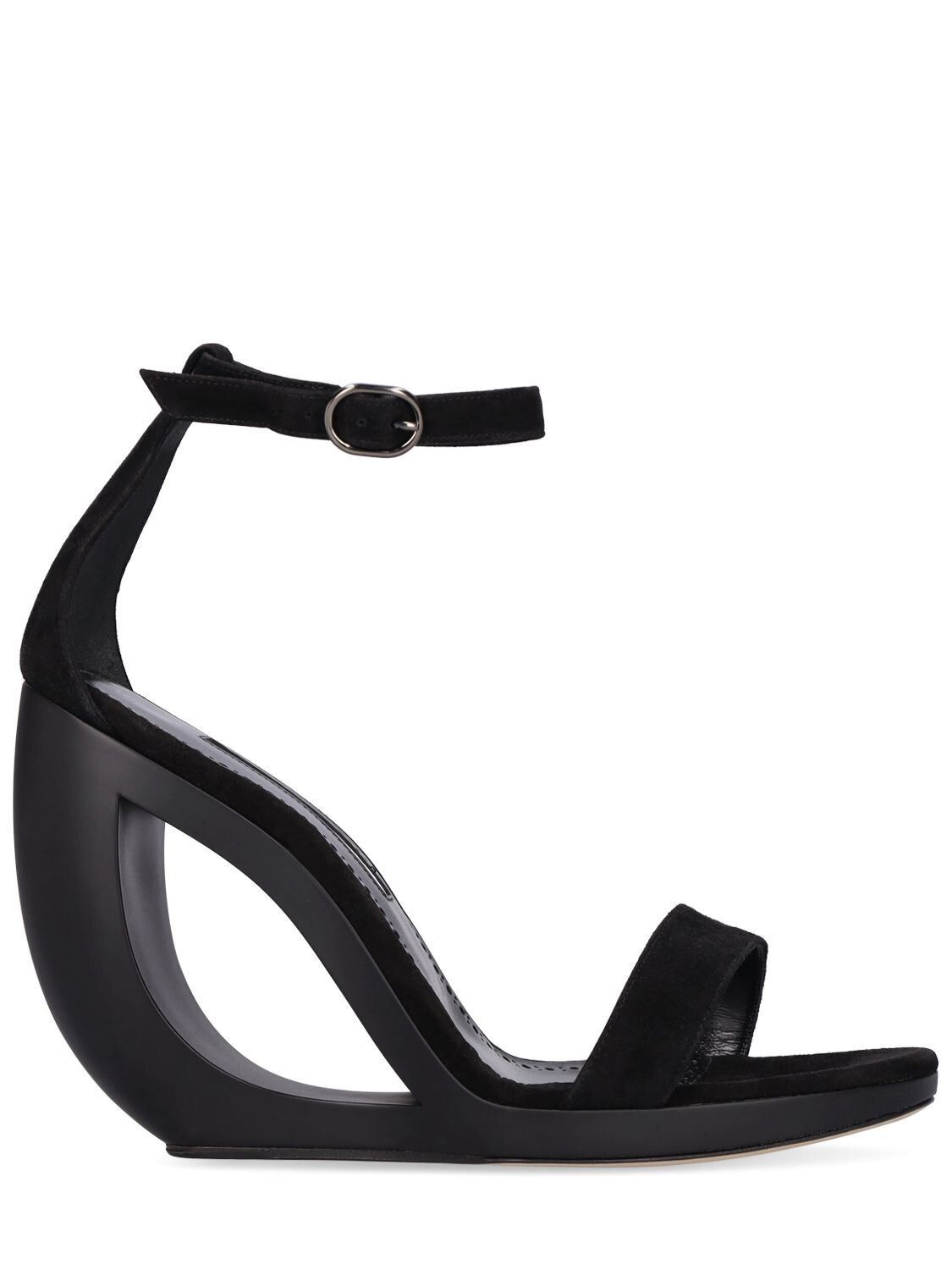 MANOLO BLAHNIK Rocar Black Suede 105mm Wedge Sandals