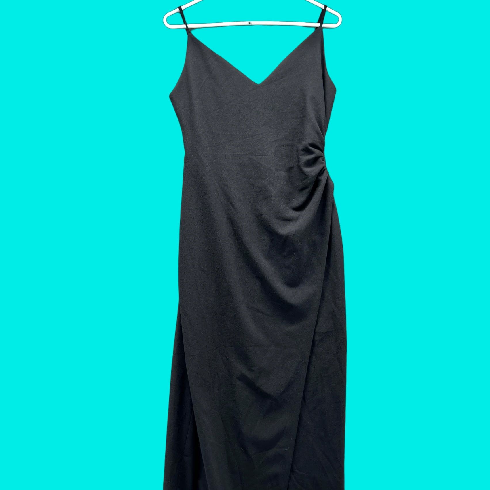 Black Halo VINTAGE Black Halo Eve Dress Womens 8 Black Ruched Side Slit Maxi Gown Style 3009900 Size M / US 6-8 / IT 42-44 - 1 Thumbnail