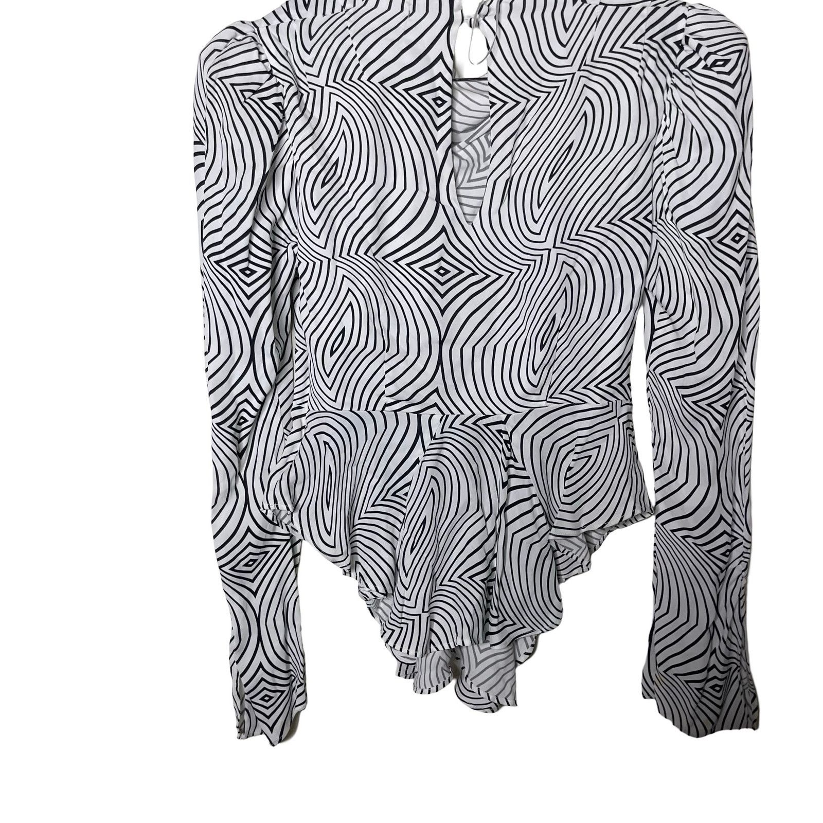 Other De La Vali Black White Trippy Bluemoon Top Blouse UK 10 US 6 Size M / US 6-8 / IT 42-44 - 7 Thumbnail