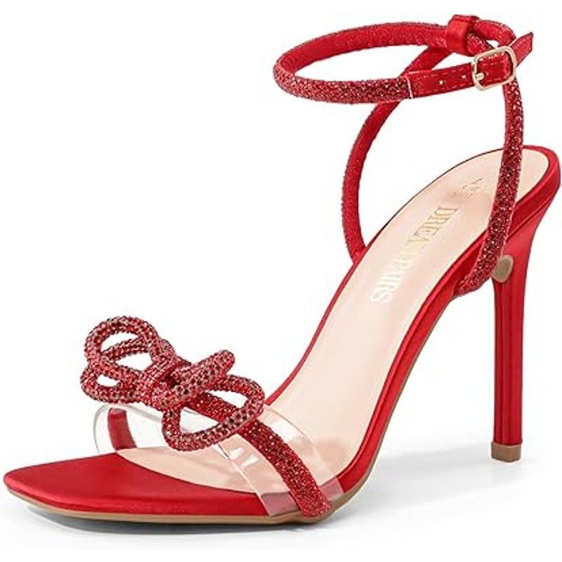 Other Dream Pairs 9.5 Red Rhinestone Bow Clear Strap Heels Size US 9.5 / IT 39.5 - 1 Thumbnail