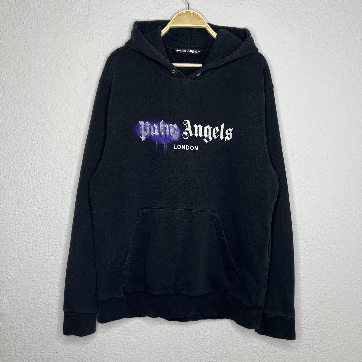 image of Palm Angels Spray London Black Hoodie Sweatshirt Logo, Men's (Size Medium)